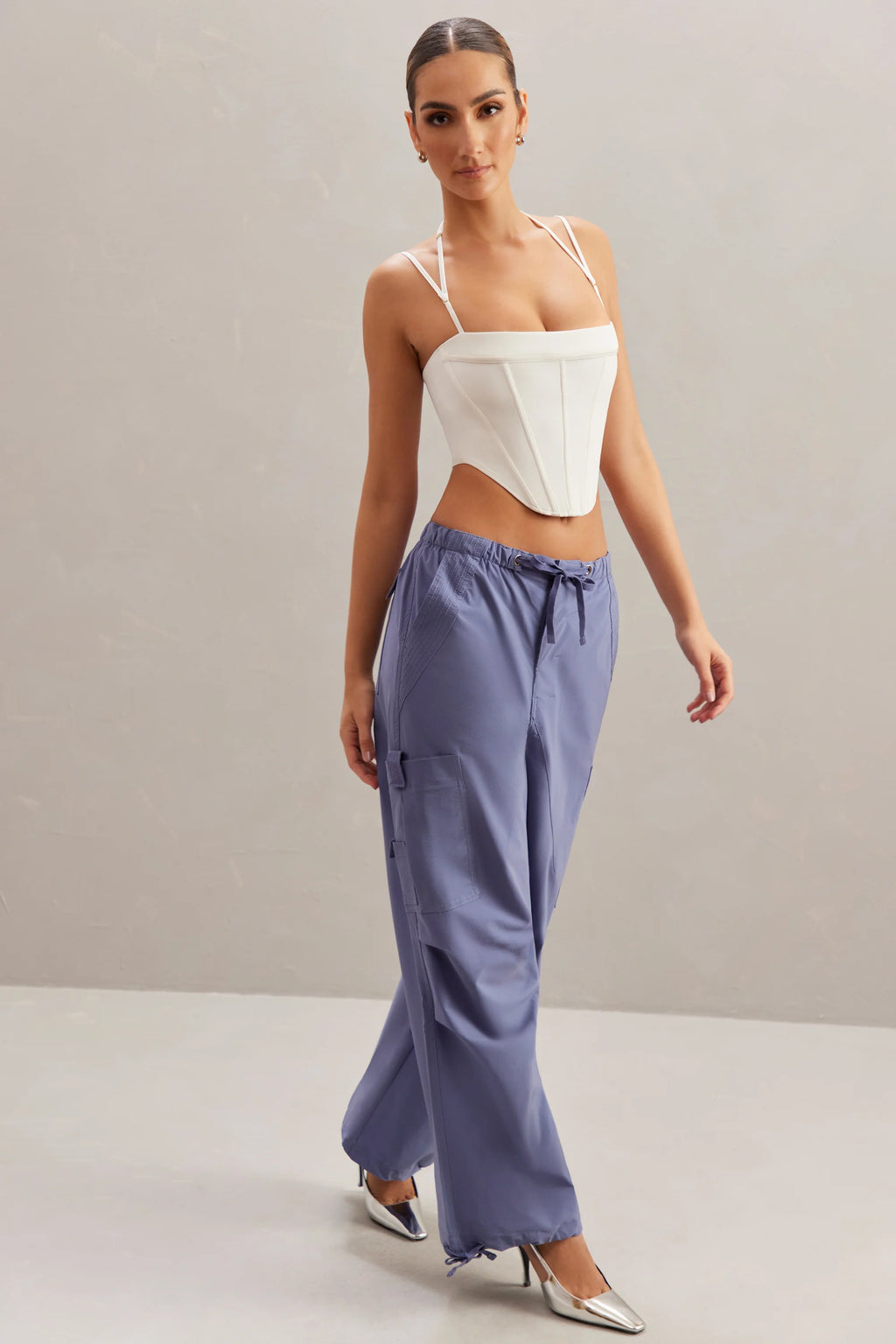 Tall Wide Leg Cargo Trousers in Dusty Blue