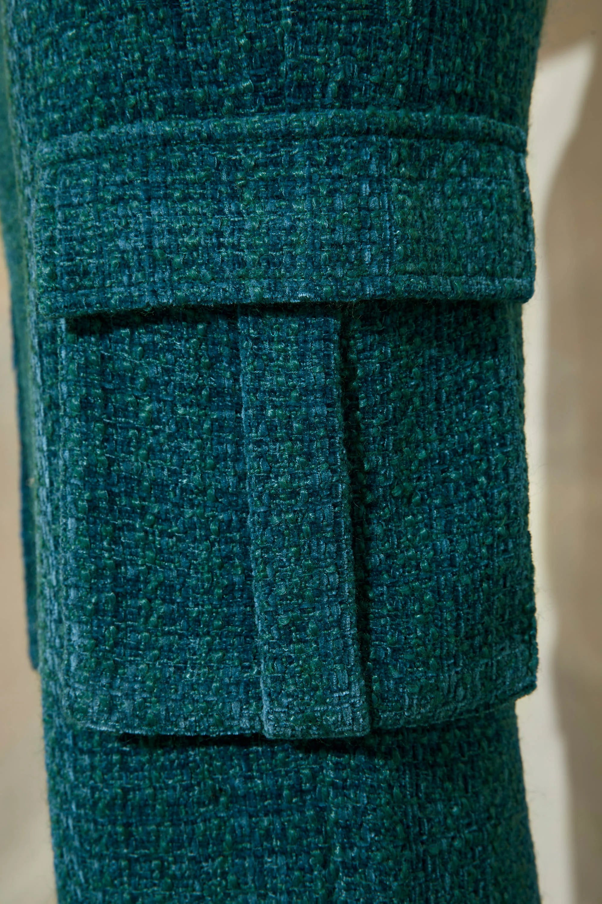 Tall Tweed Straight Leg Cargo Trousers in Teal