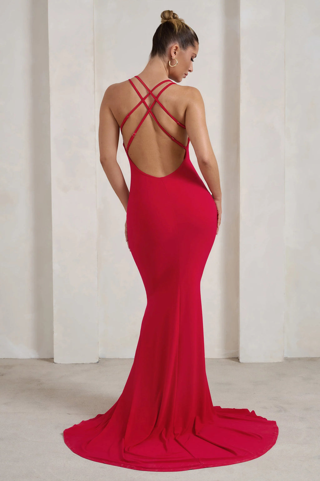 Lucky Day | Red Cross Over Back Fishtail Maxi Dress