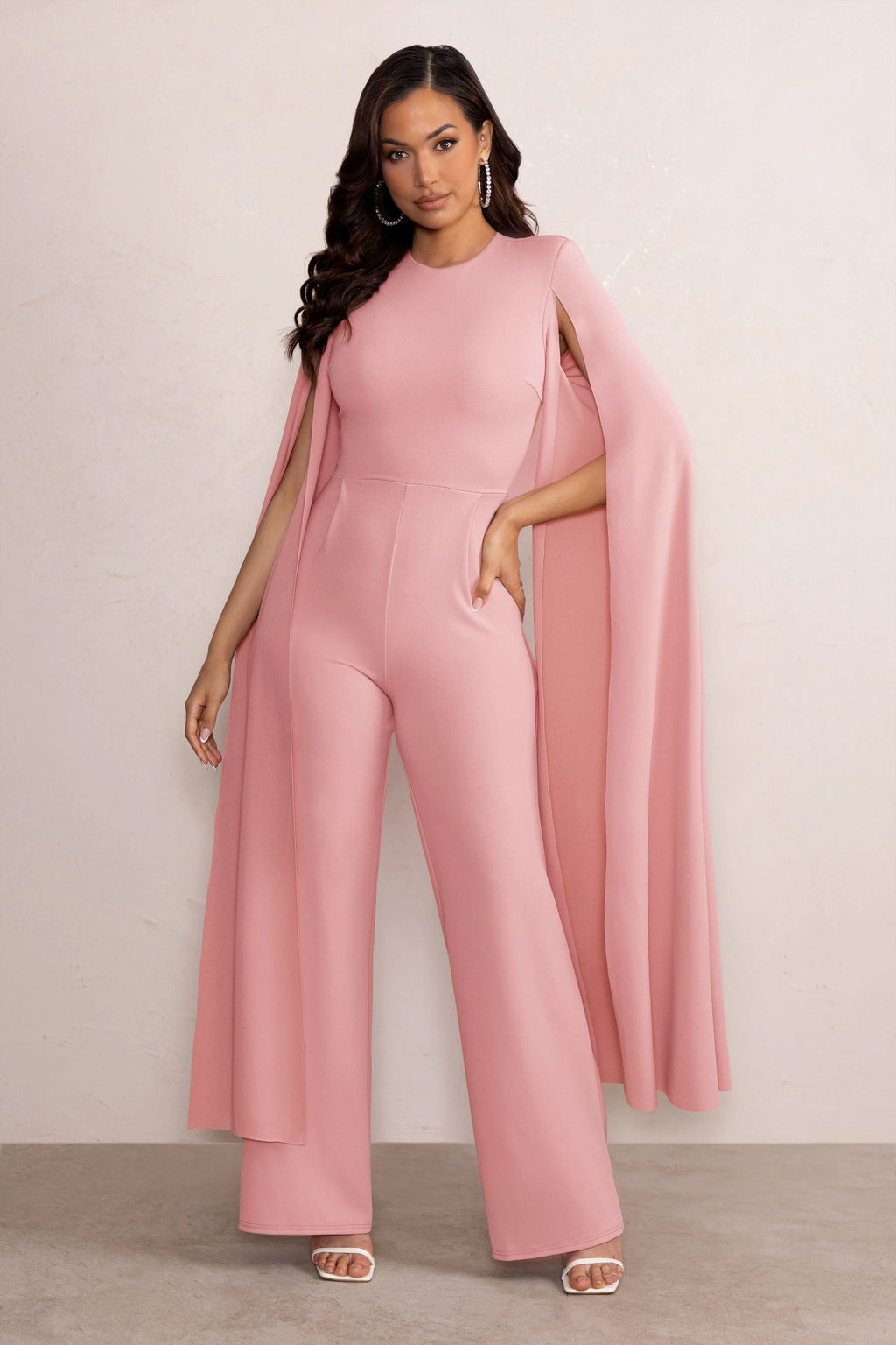 Aisha | Blush Pink Jumpsuit with Cape Sleeves