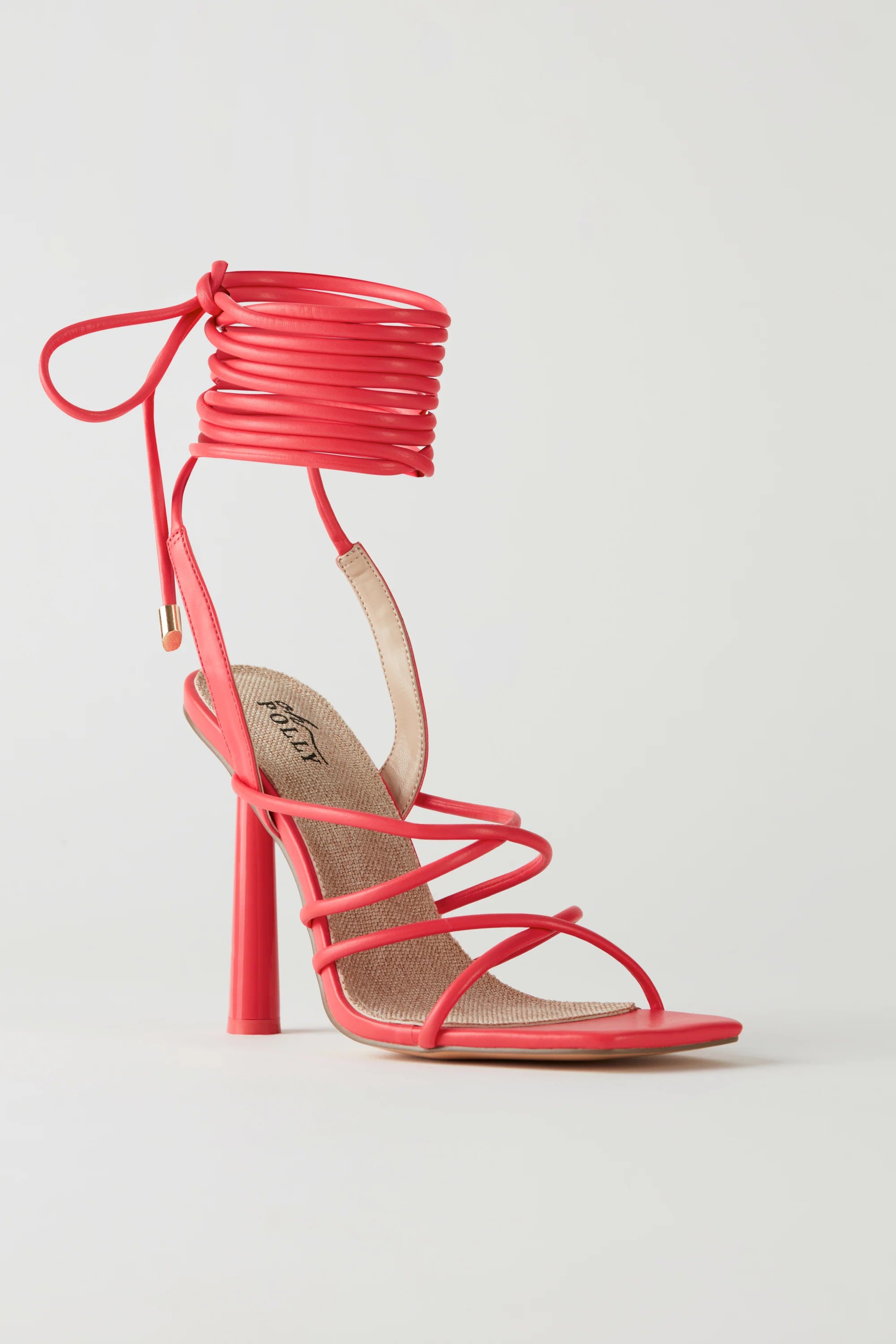 Faux Leather Lace Up Heels in Pink