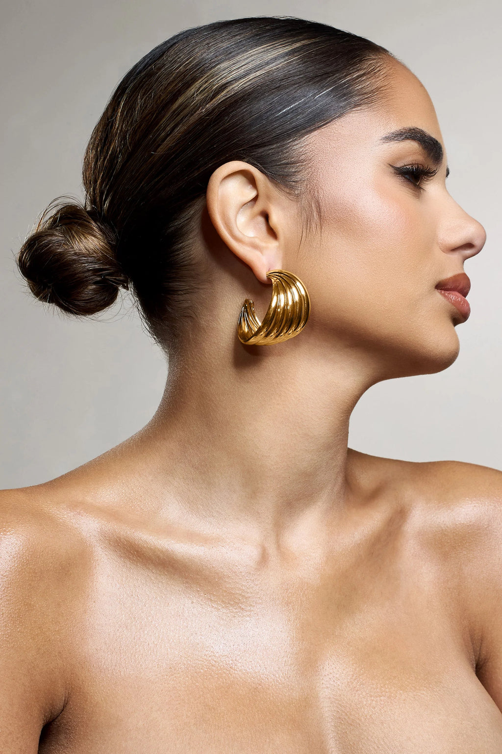 Samoa | Gold Ribbed Chunky Hoop Earrings