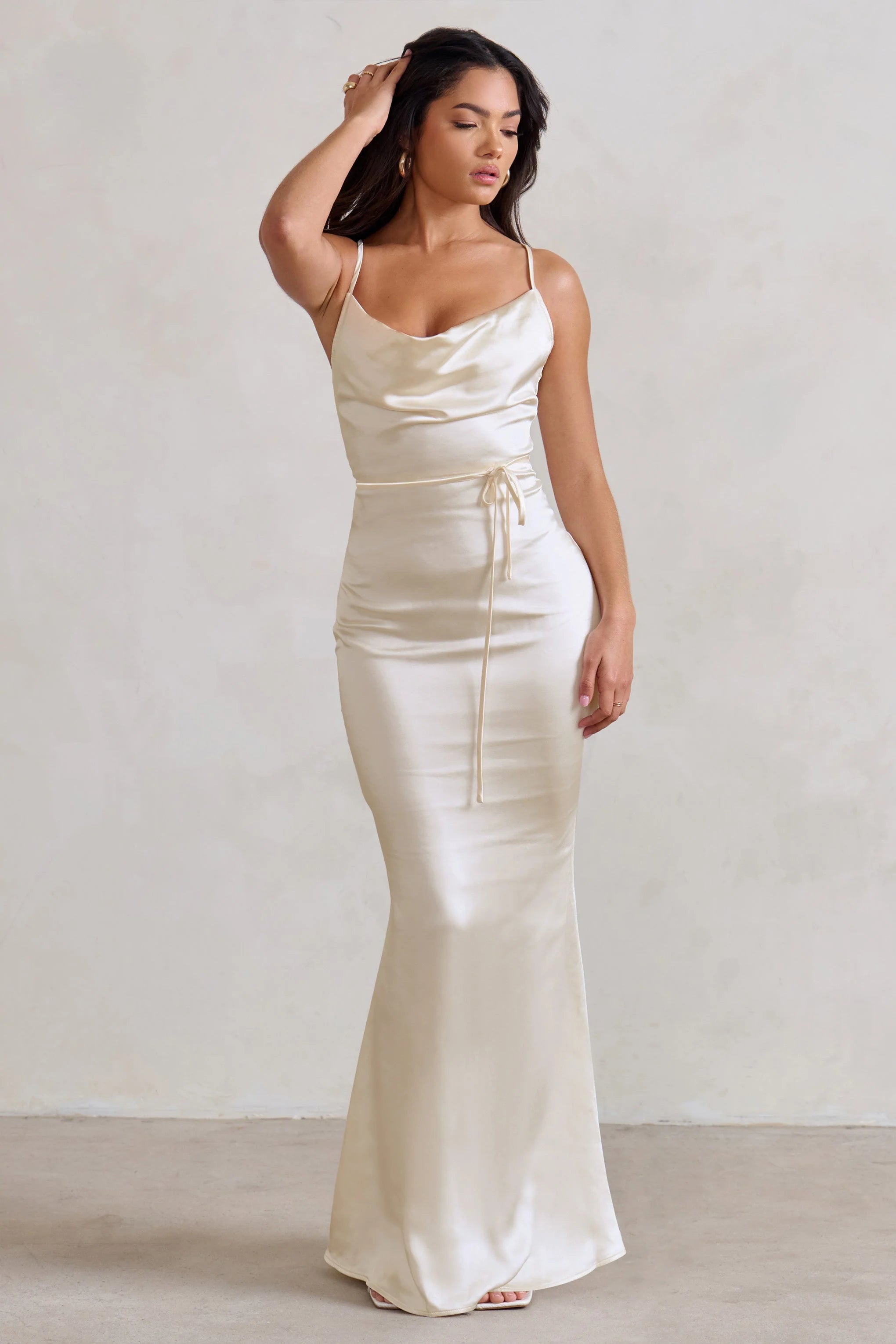 Lifetime | Ivory Satin Cowl Neck Maxi Dress With Cross Back Detail
