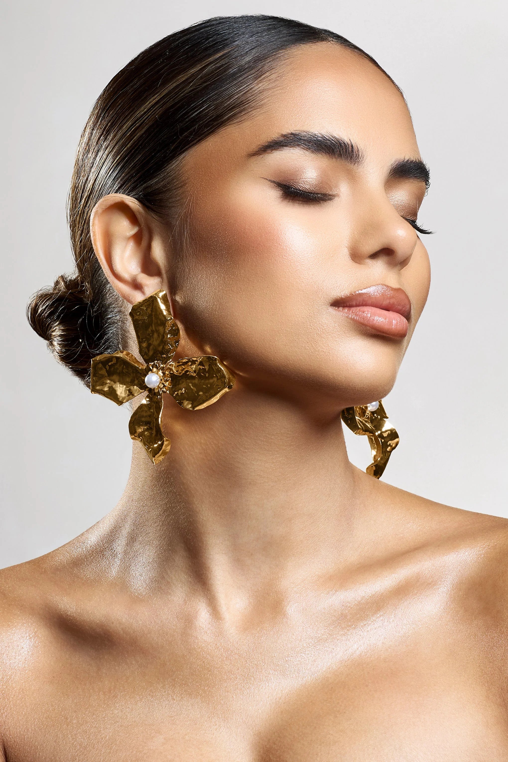 Emry | Gold Pearl Statement Flower Earrings