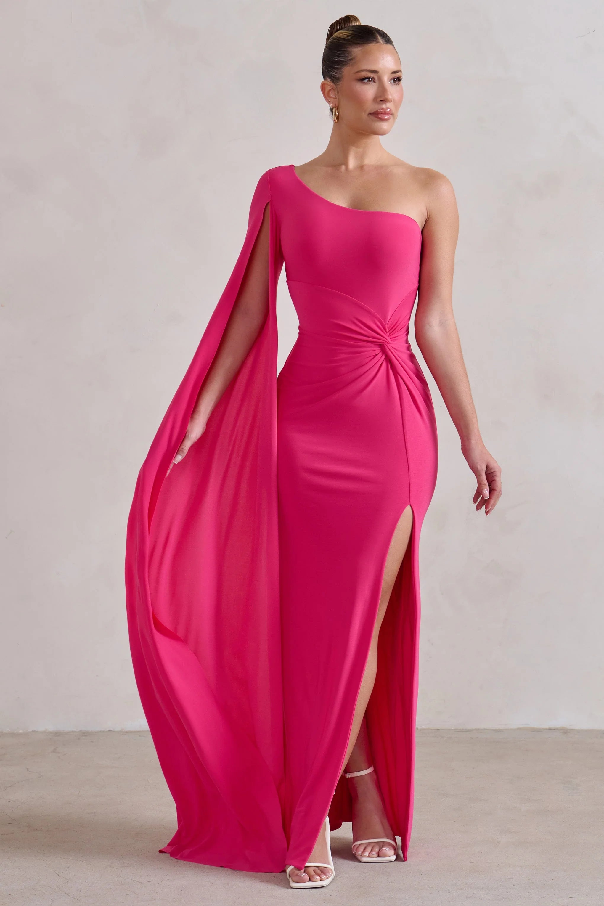 Romi | Hot Pink One Shoulder Twist Design Maxi Dress