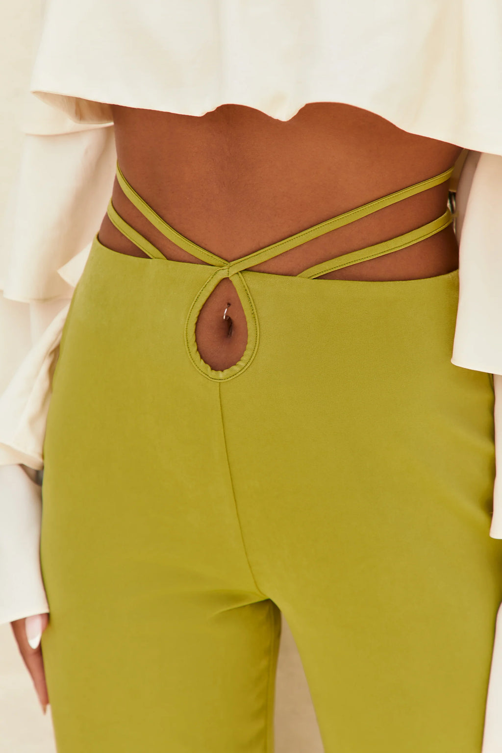 Cut Out Wide Leg Trousers in Olive