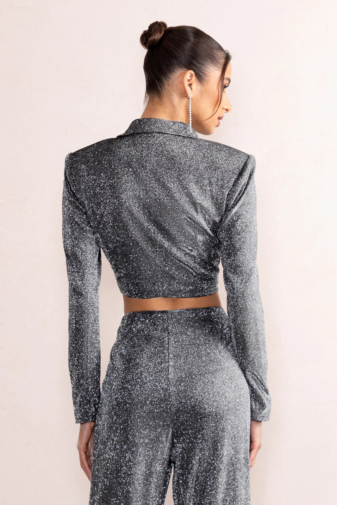 Bailey | Silver Metallic Tailored Crop Blazer