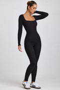 Tall Ribbed Modal Long Sleeve Jumpsuit in Black
