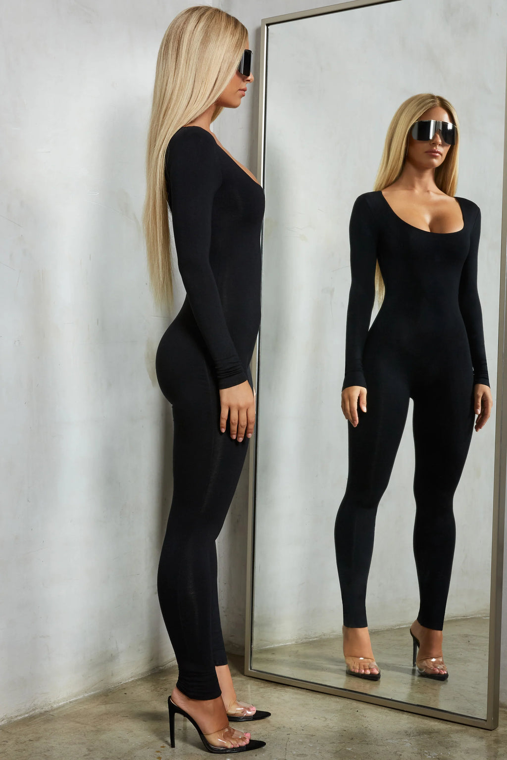Suit Up Long Sleeve Unitard Jumpsuit in Black