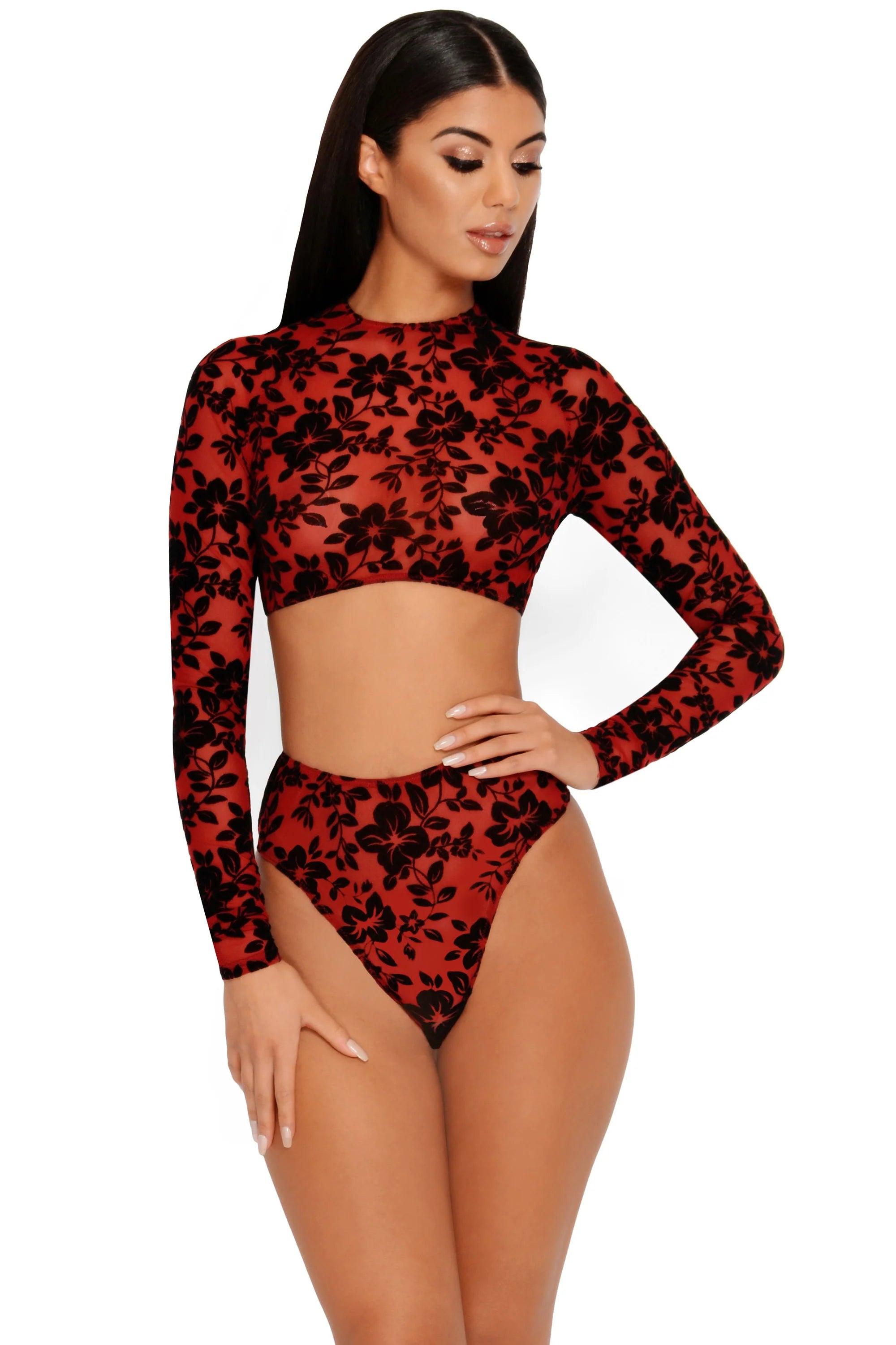 Sheerly Beloved Floral Underwear Bottoms in Red