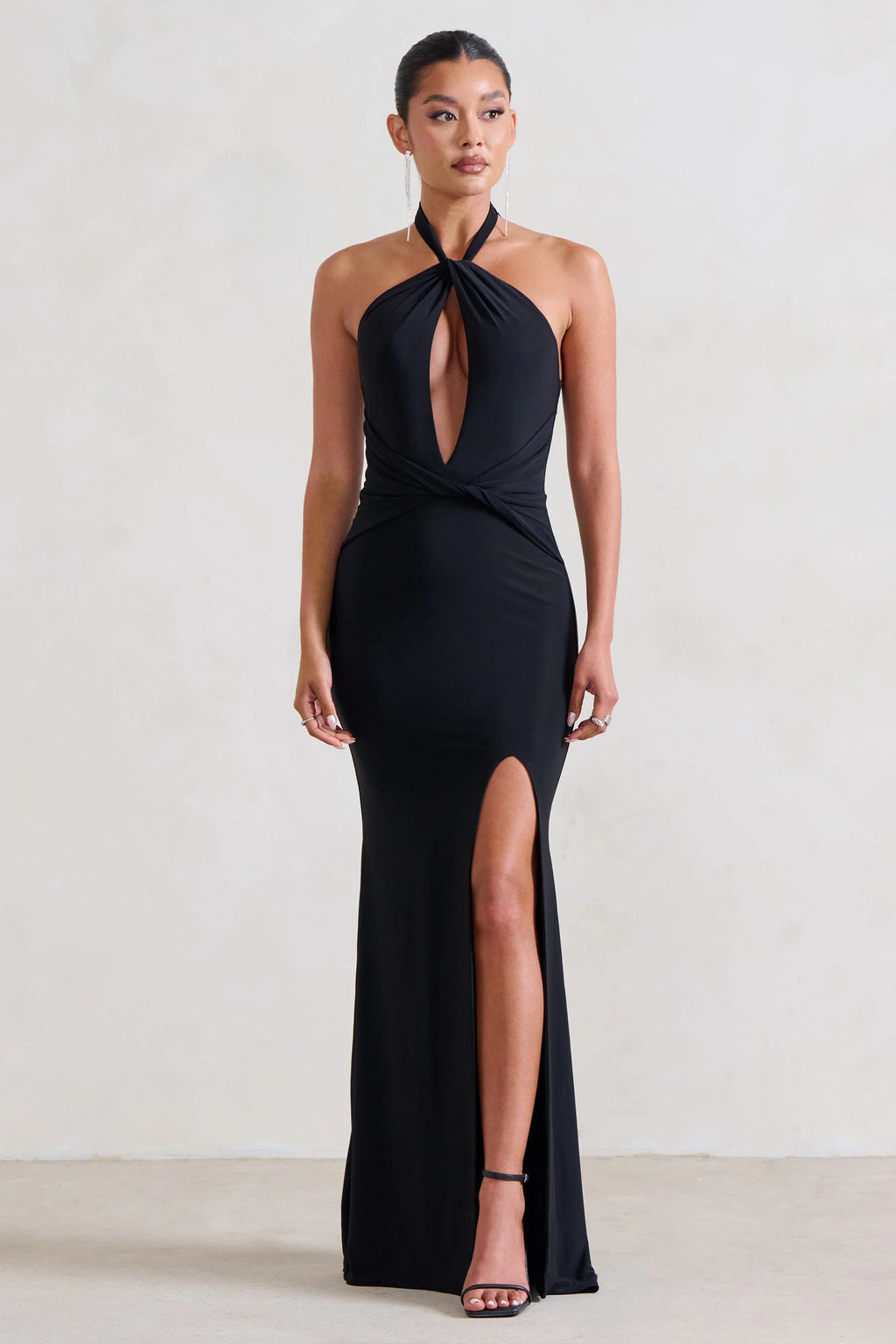 Luxuria | Black Halter Cut Out Maxi Dress