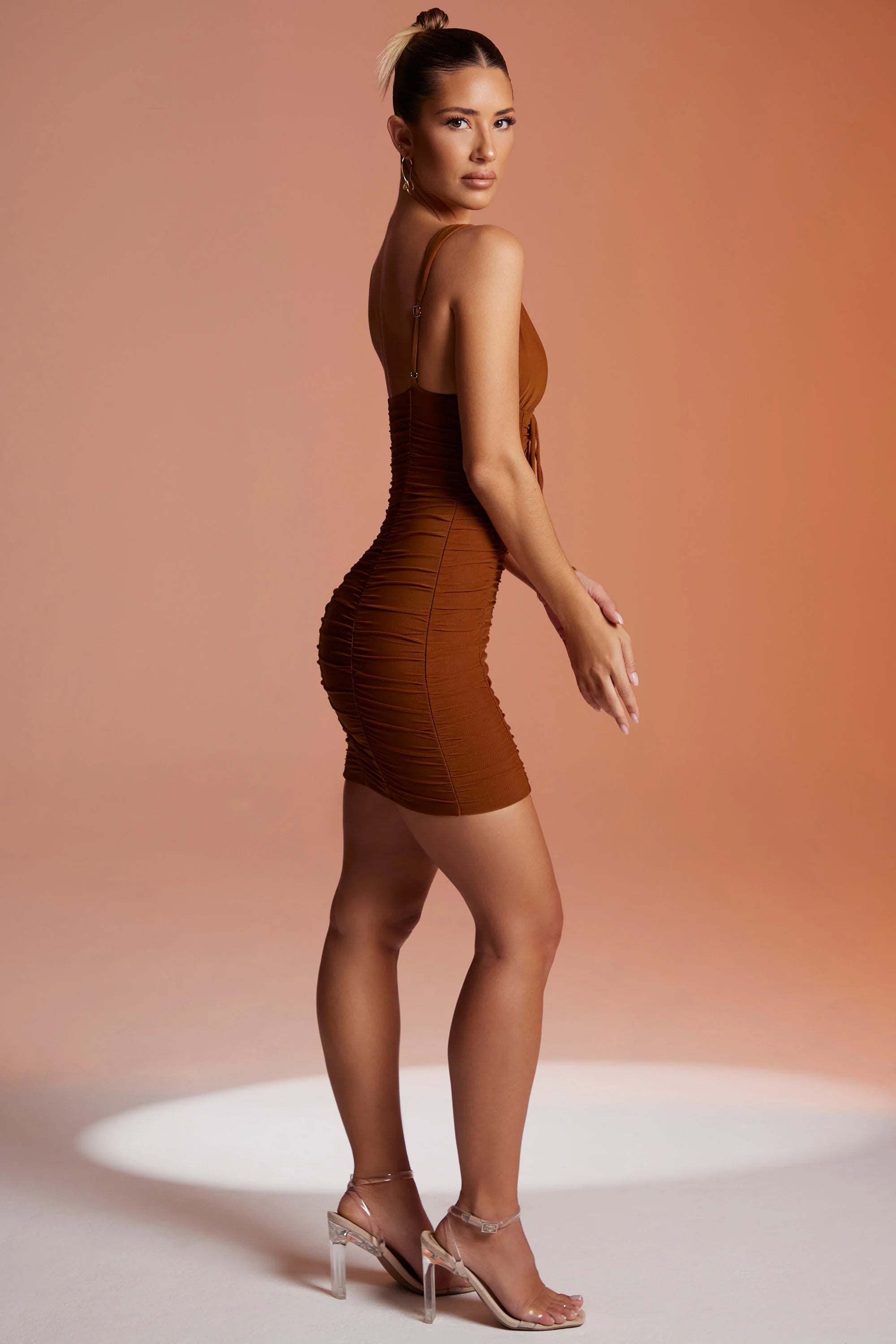 Ruched Mini Dress in Brown