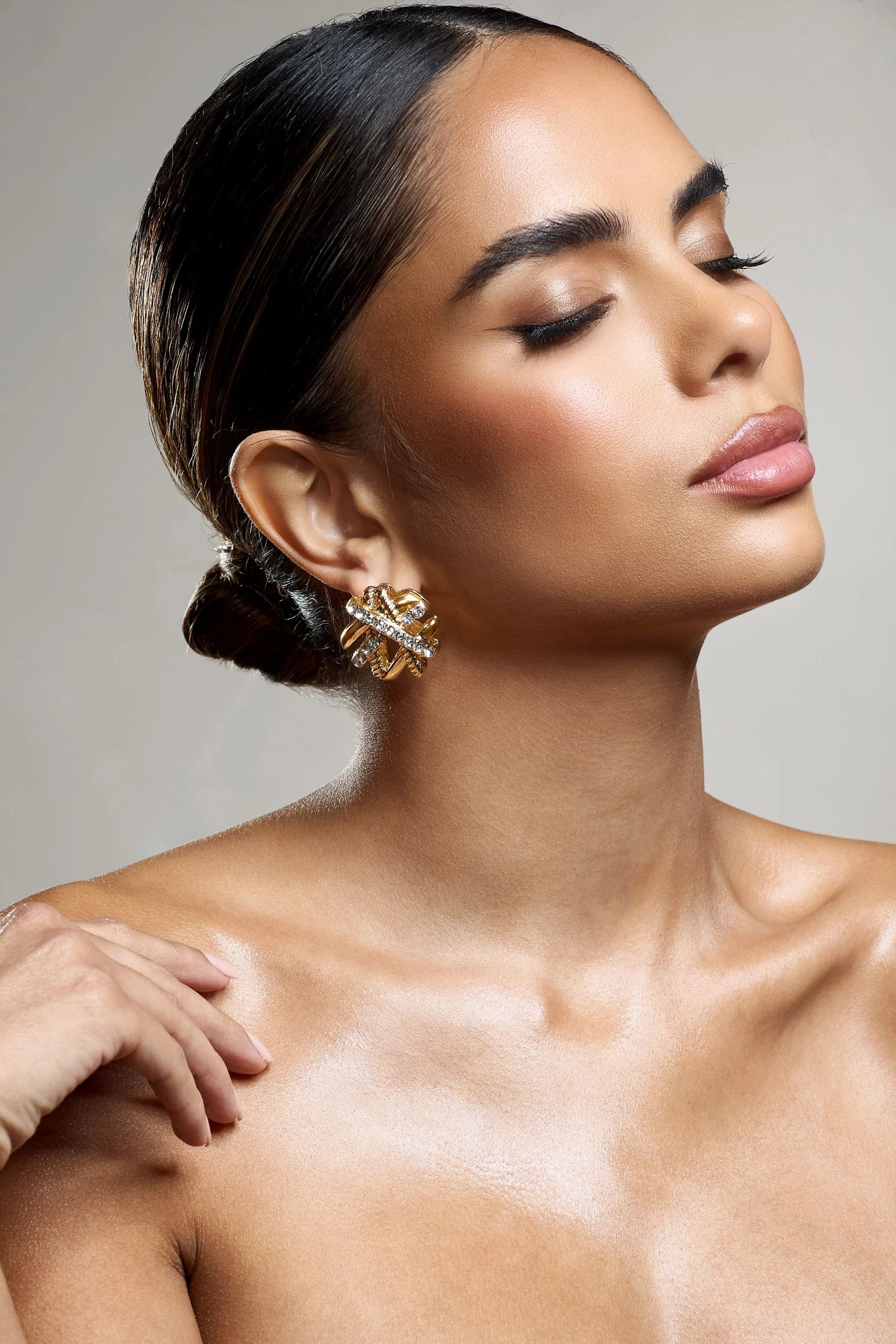 In Secret | Gold Diamante Abstract Statement Earrings