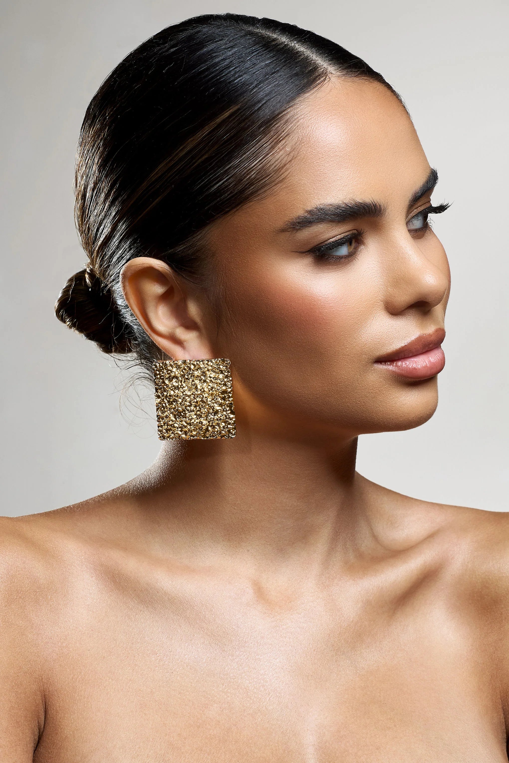 Pixel | Gold Square Hammered Earrings
