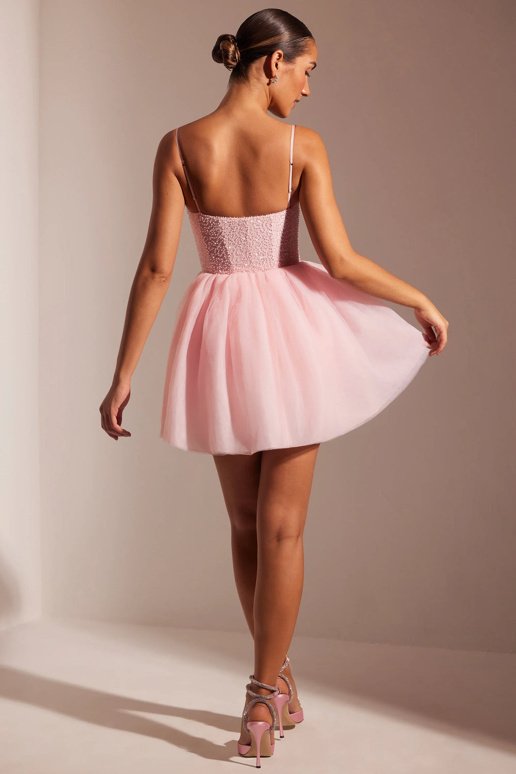 Embellished Corset Tulle Skirt Mini Dress in Blush