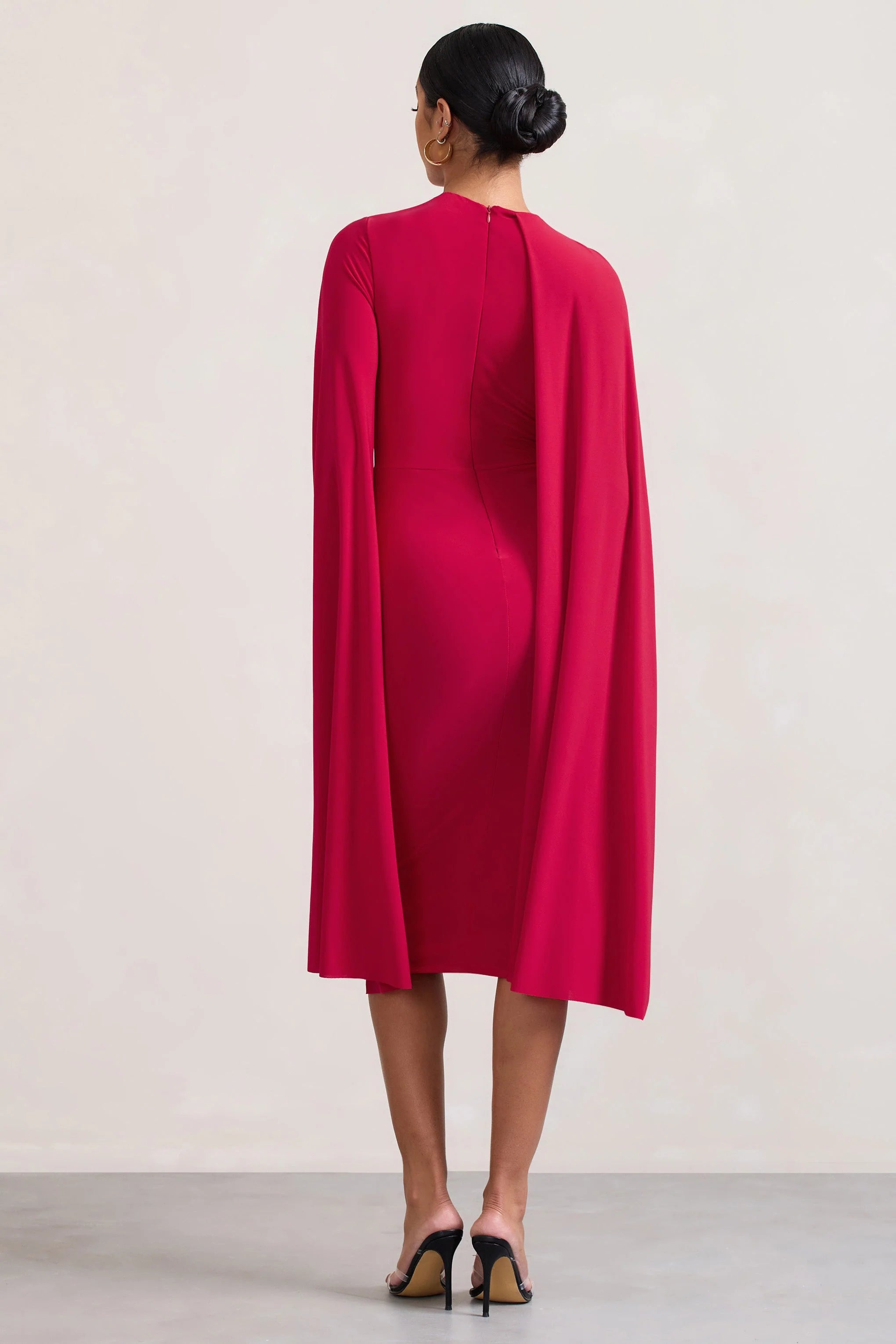 Marysol | Red Asymmetric Cape Midi Dress