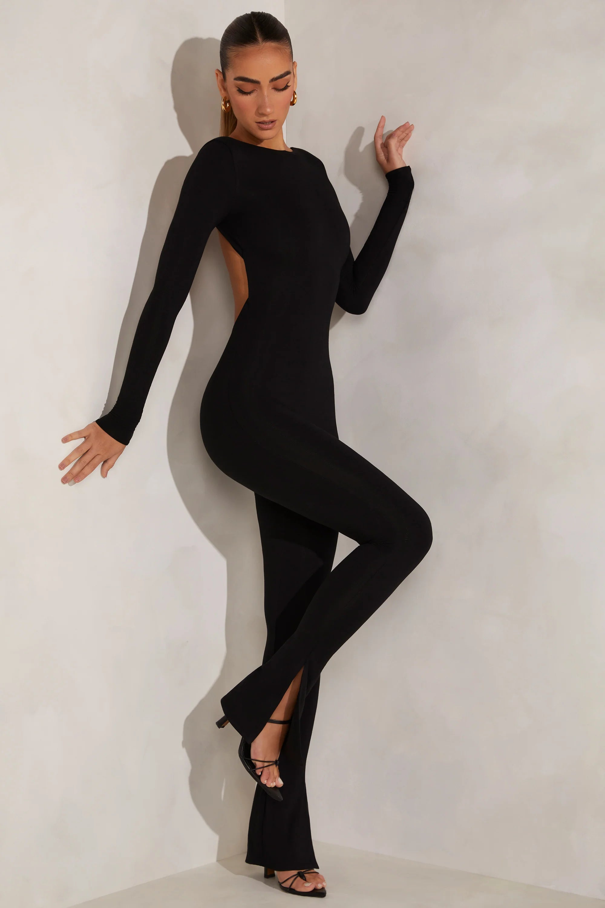 Tall High Neck Open Back Jumpsuit in Black