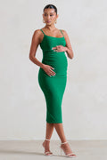 Raquel | Green Maternity Cami Midi Dress With Split