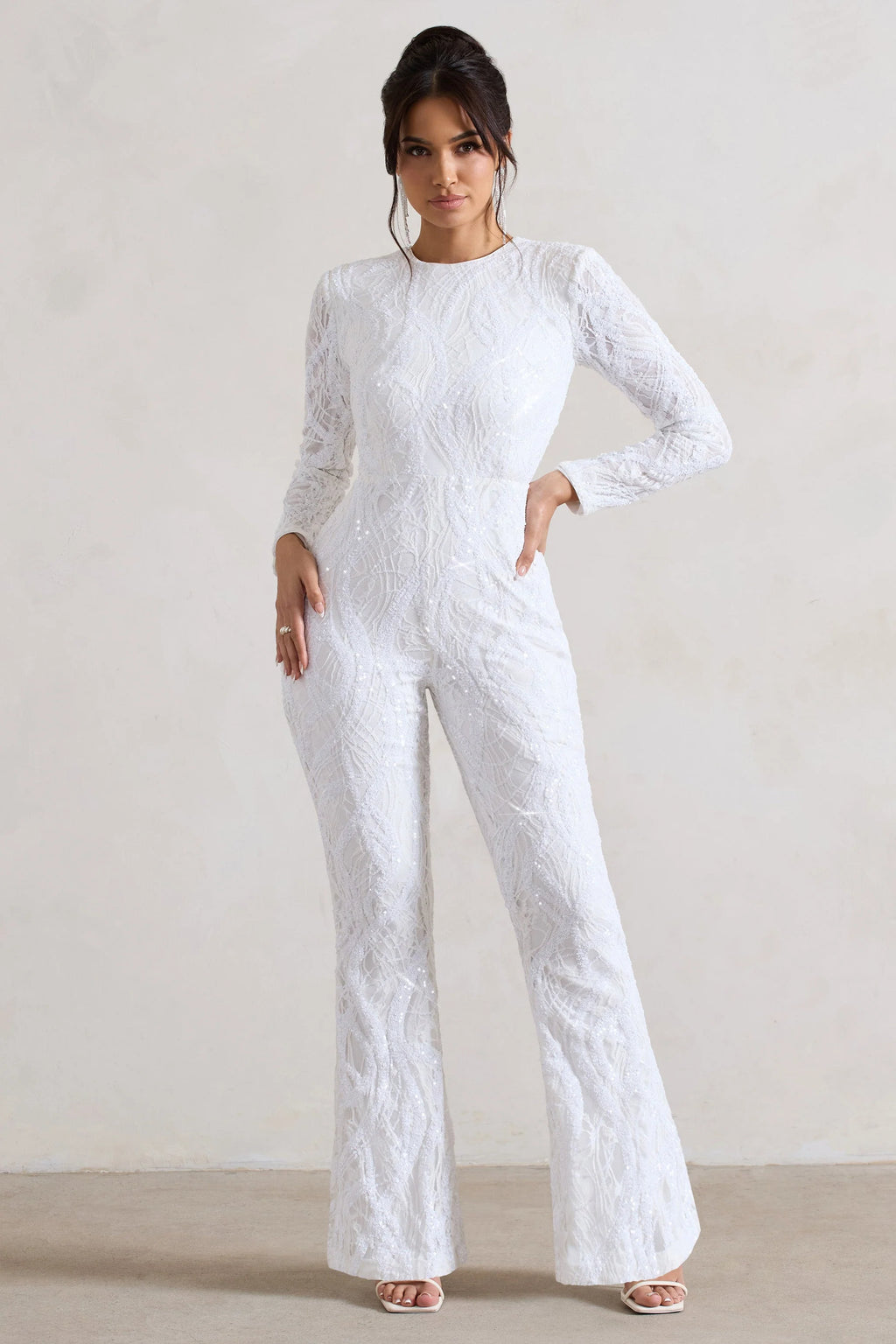 Vesper | White Sequin Wide-Leg Jumpsuit