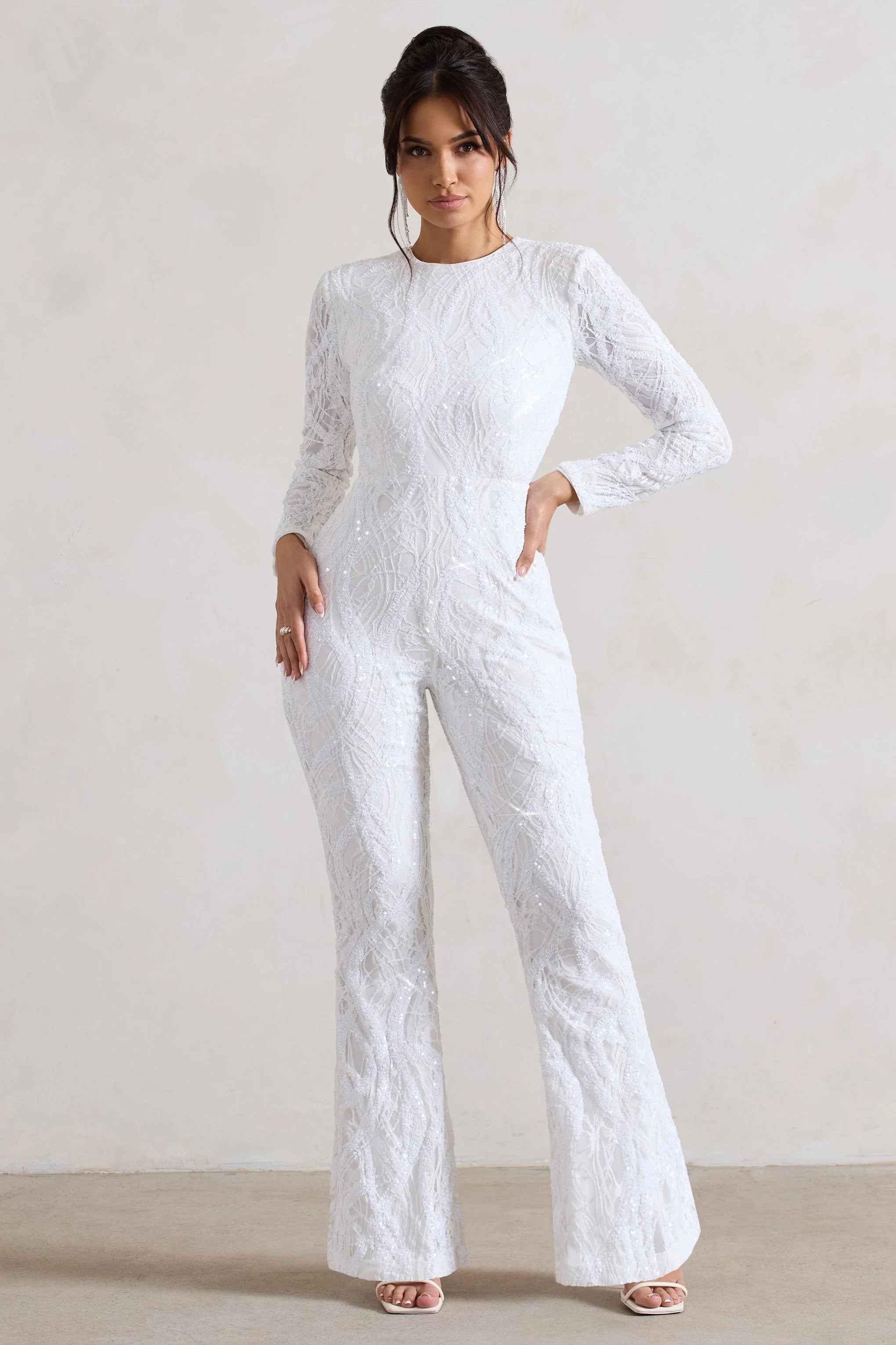 Vesper | White Sequin Wide-Leg Jumpsuit