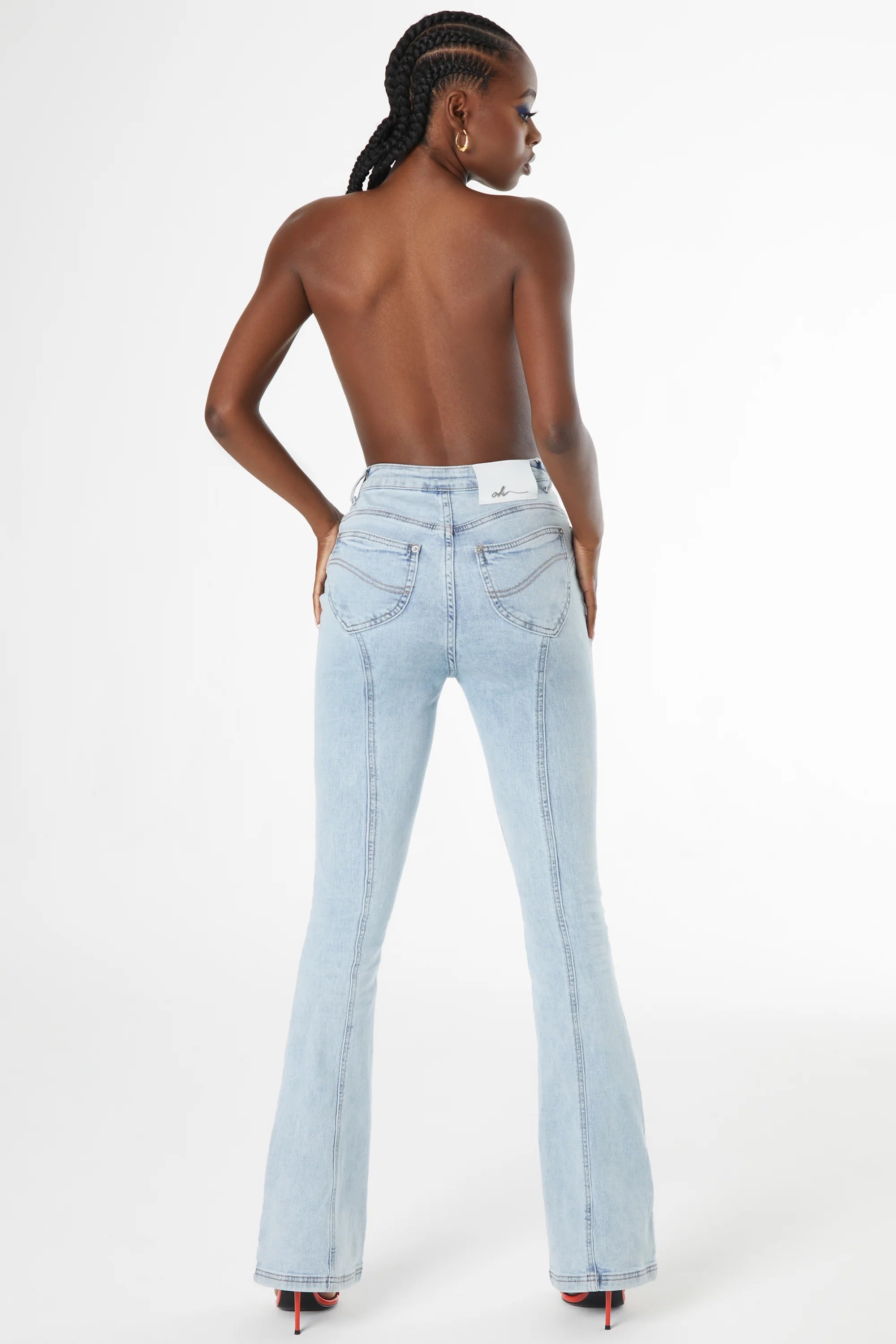 Split Flare Jeans in Light Blue Wash