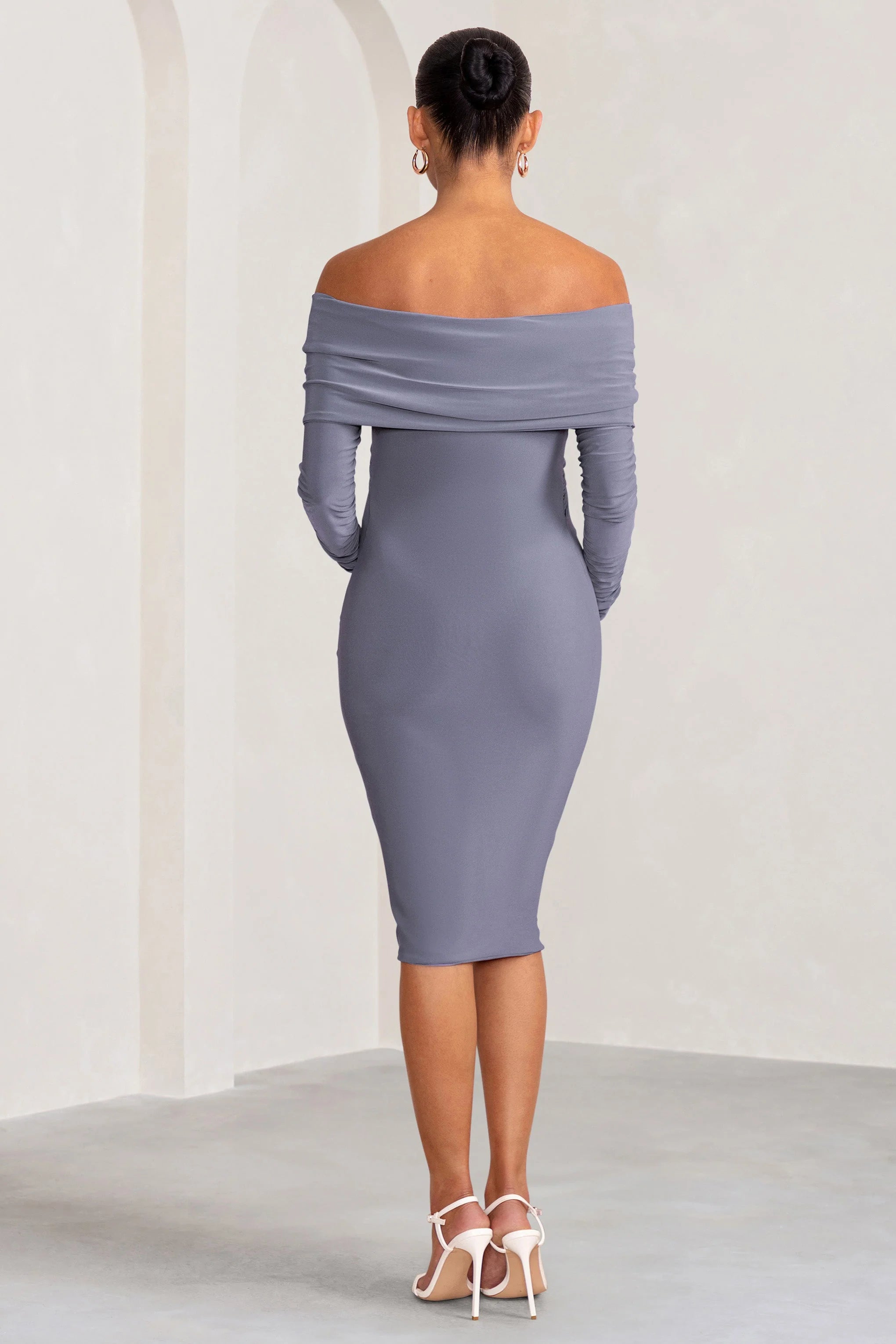 Little Star | Dove Grey Maternity Twist Front Midi Dress
