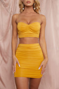 It's A Match Ruched Strappy Crop Top in Gold