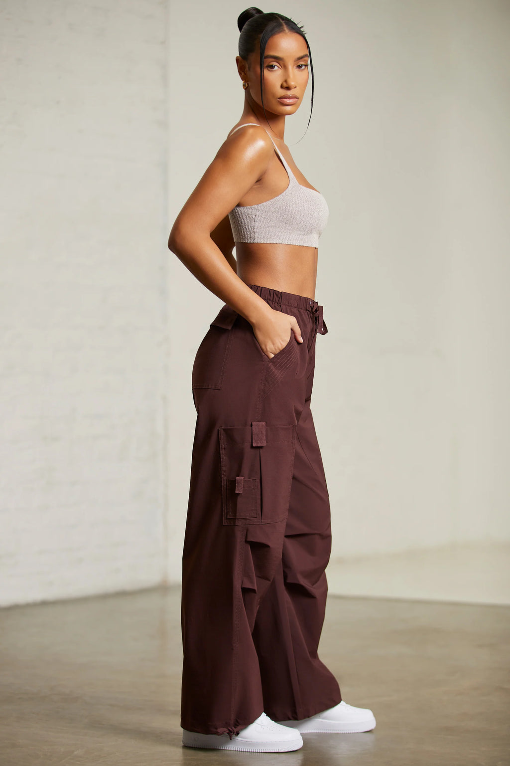 Tall Wide Leg Cargo Trousers in Brown