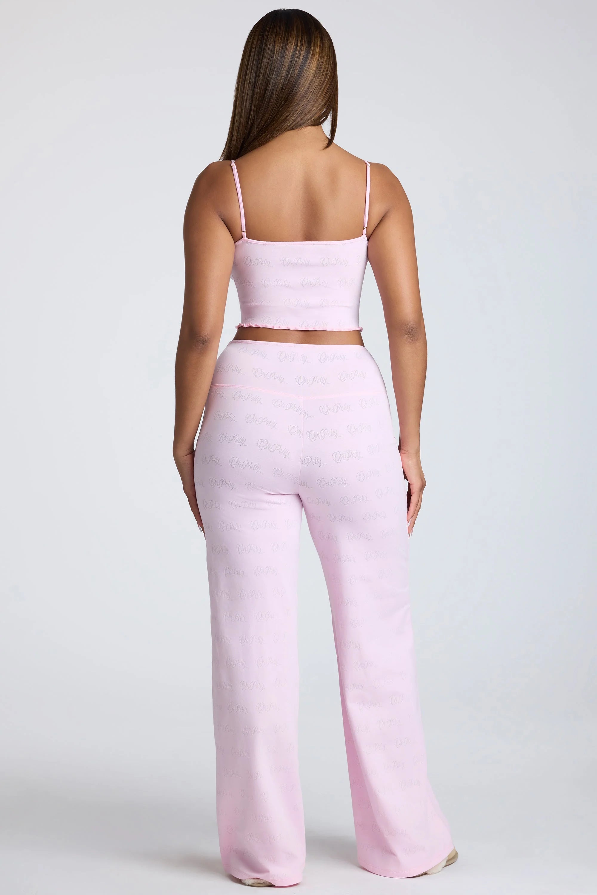 Tall Mid Rise Straight Leg Pointelle Trousers in Baby Pink