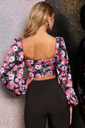 Secret Garden Balloon Sleeve Crop Top in Floral Print