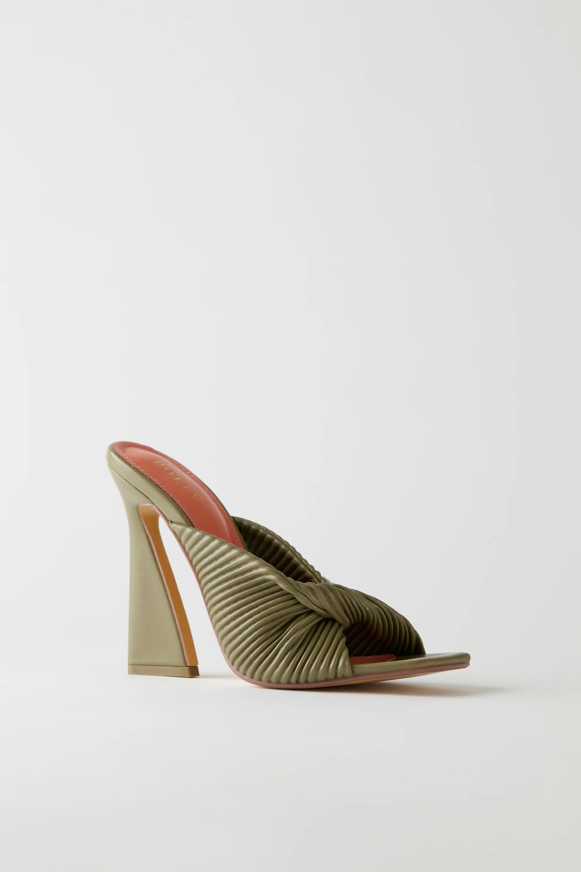 Hideaway Ribbed Leatherette Mule Heels in Olive