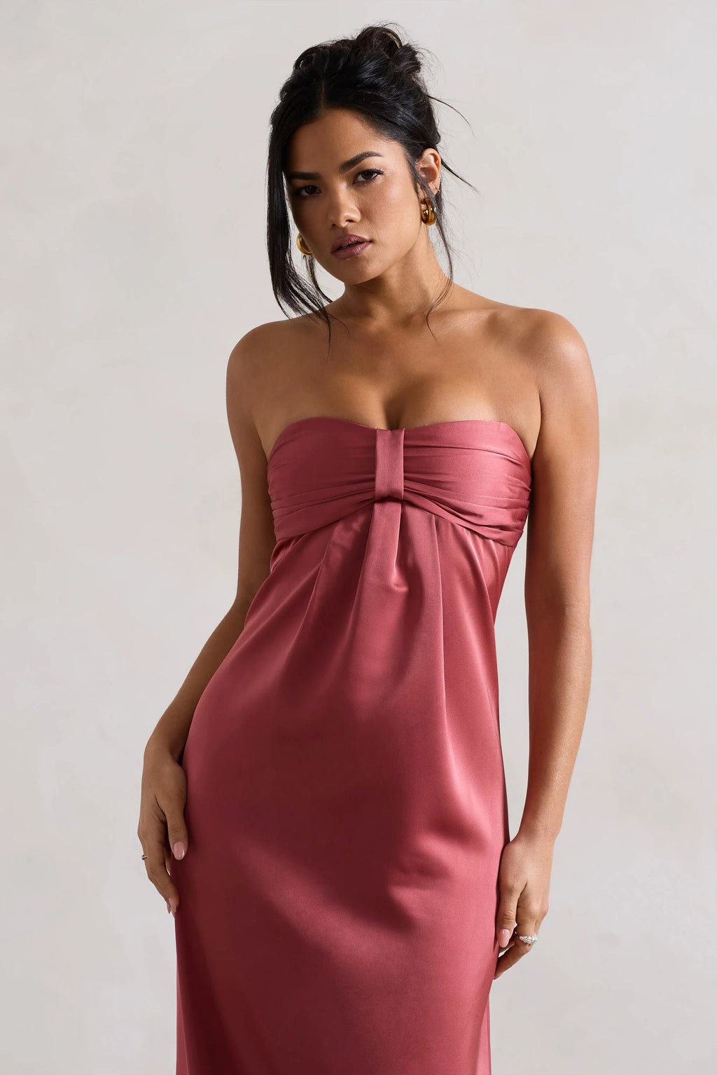 April | Rose Pink Satin Sweetheart Maxi Dress