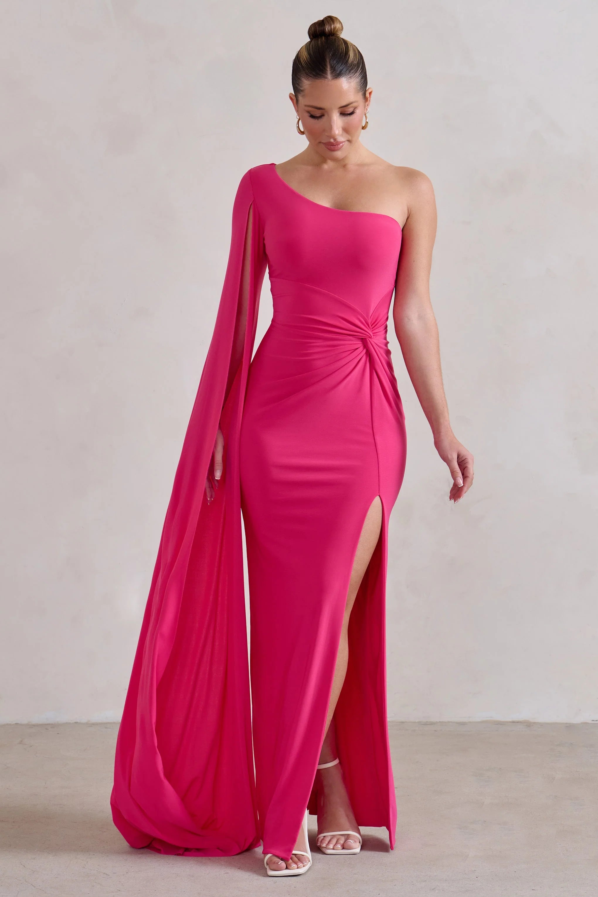 Romi | Hot Pink One Shoulder Twist Design Maxi Dress