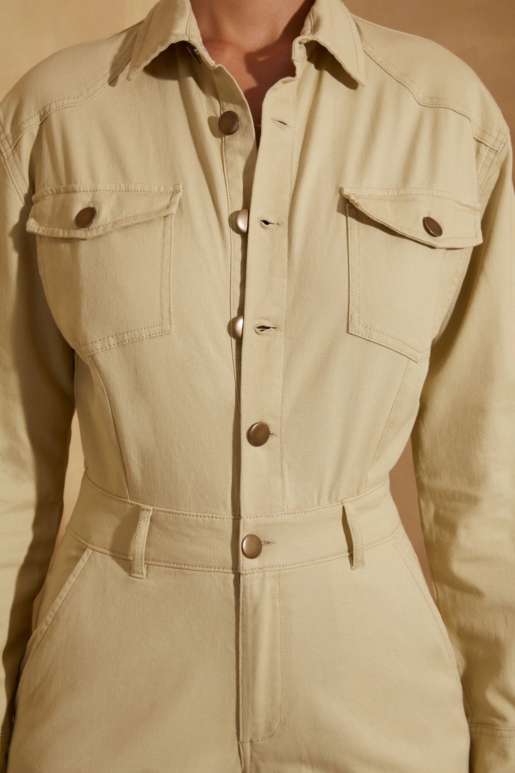 Tall Wide Leg Long Sleeve Cargo Jumpsuit in Sage