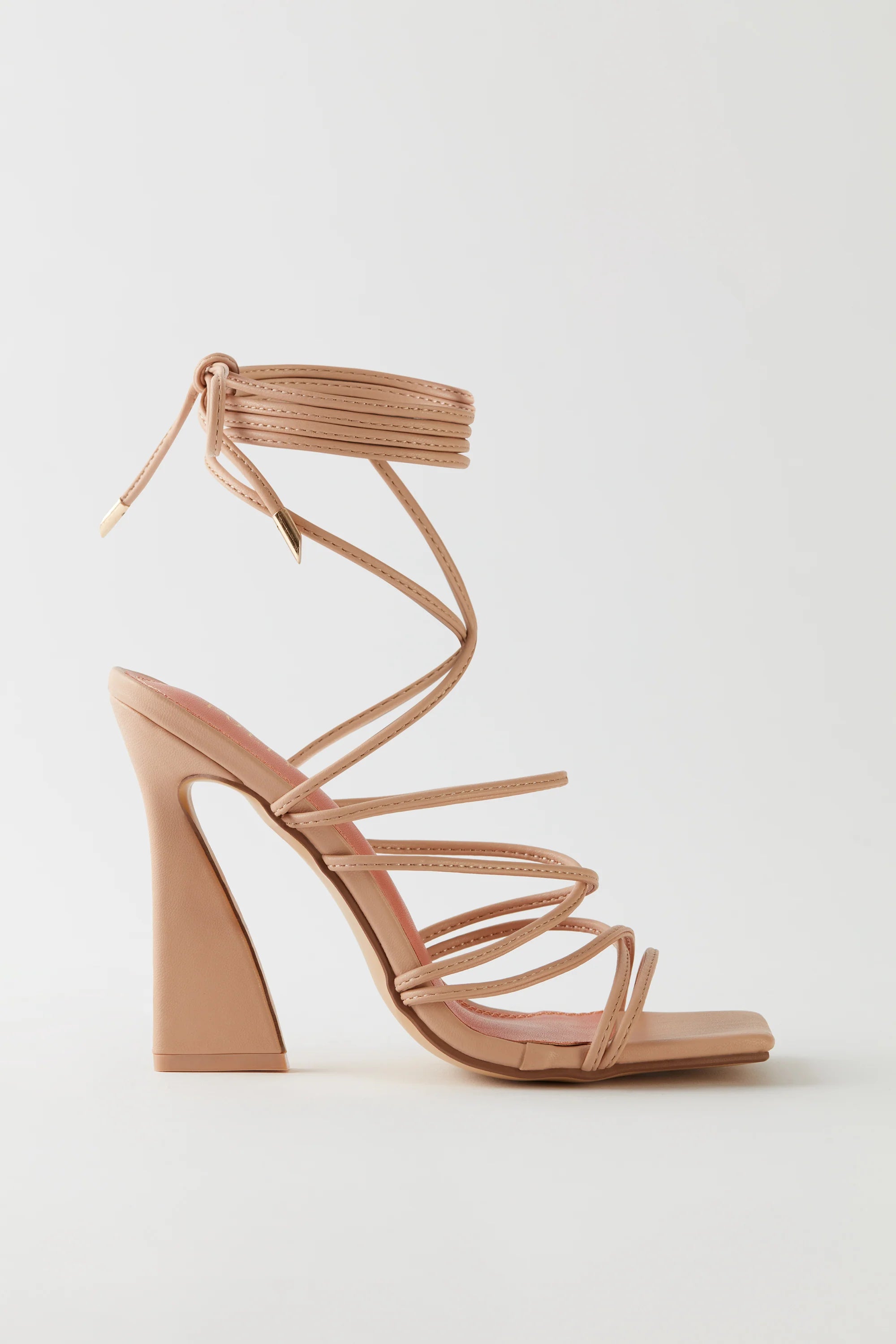 Leatherette Lace Up Heels in Nude