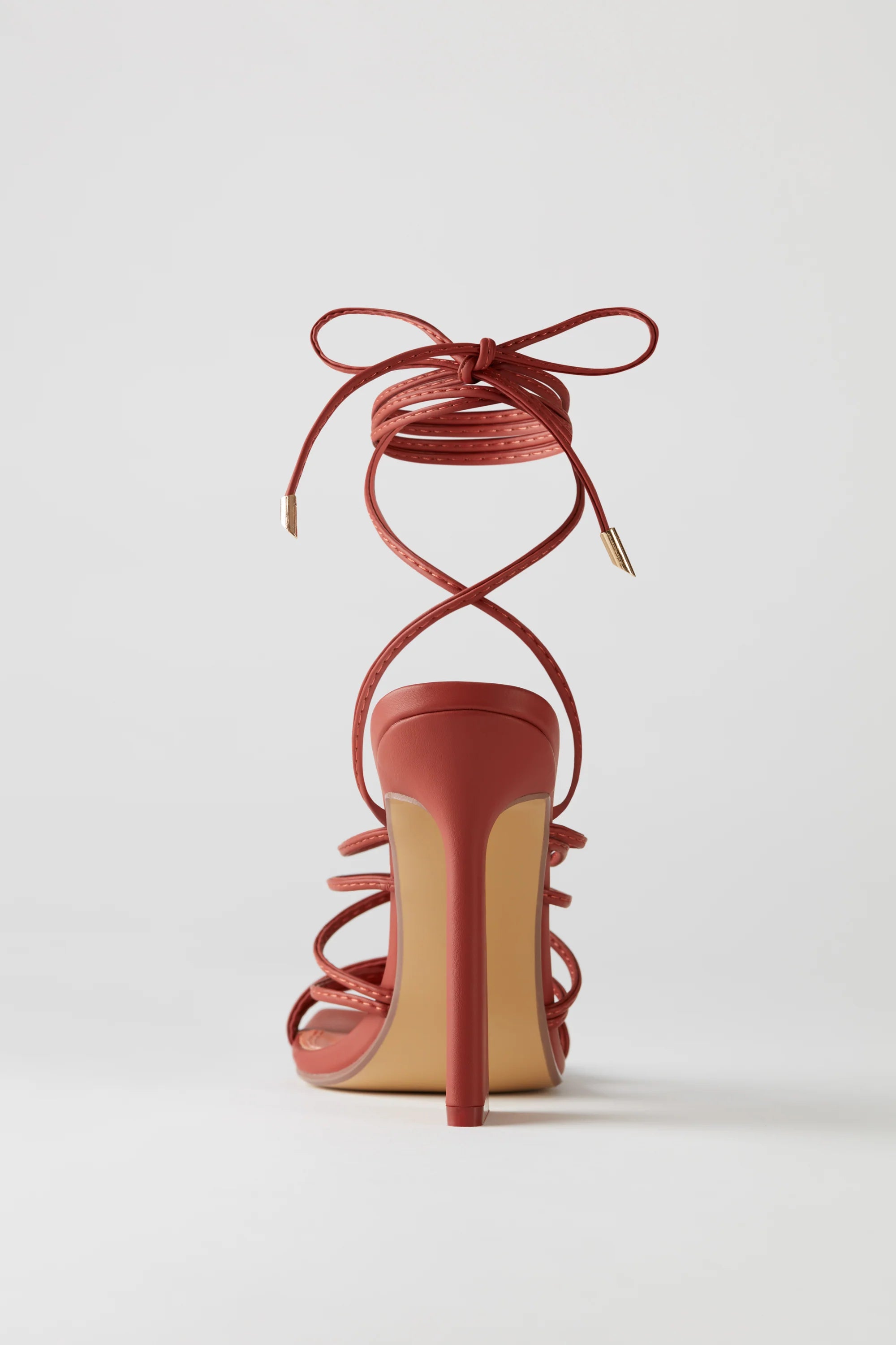 Leatherette Lace Up Heels in Terracotta