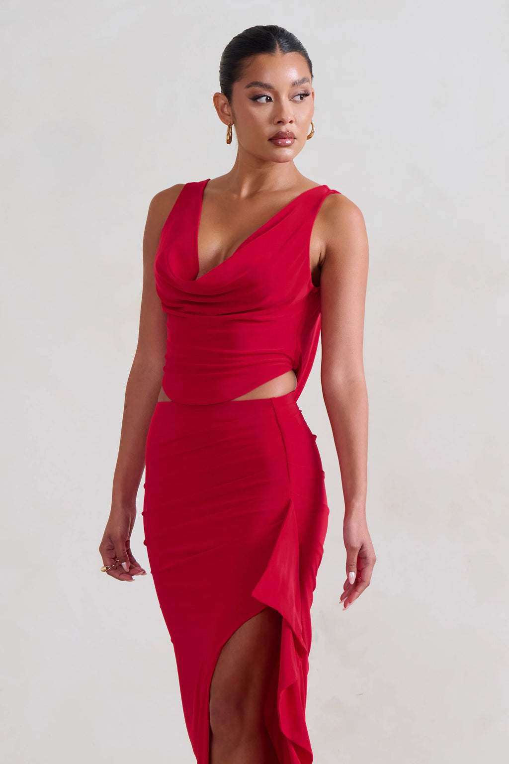 Femme Classique | Red Cowl Crop Top