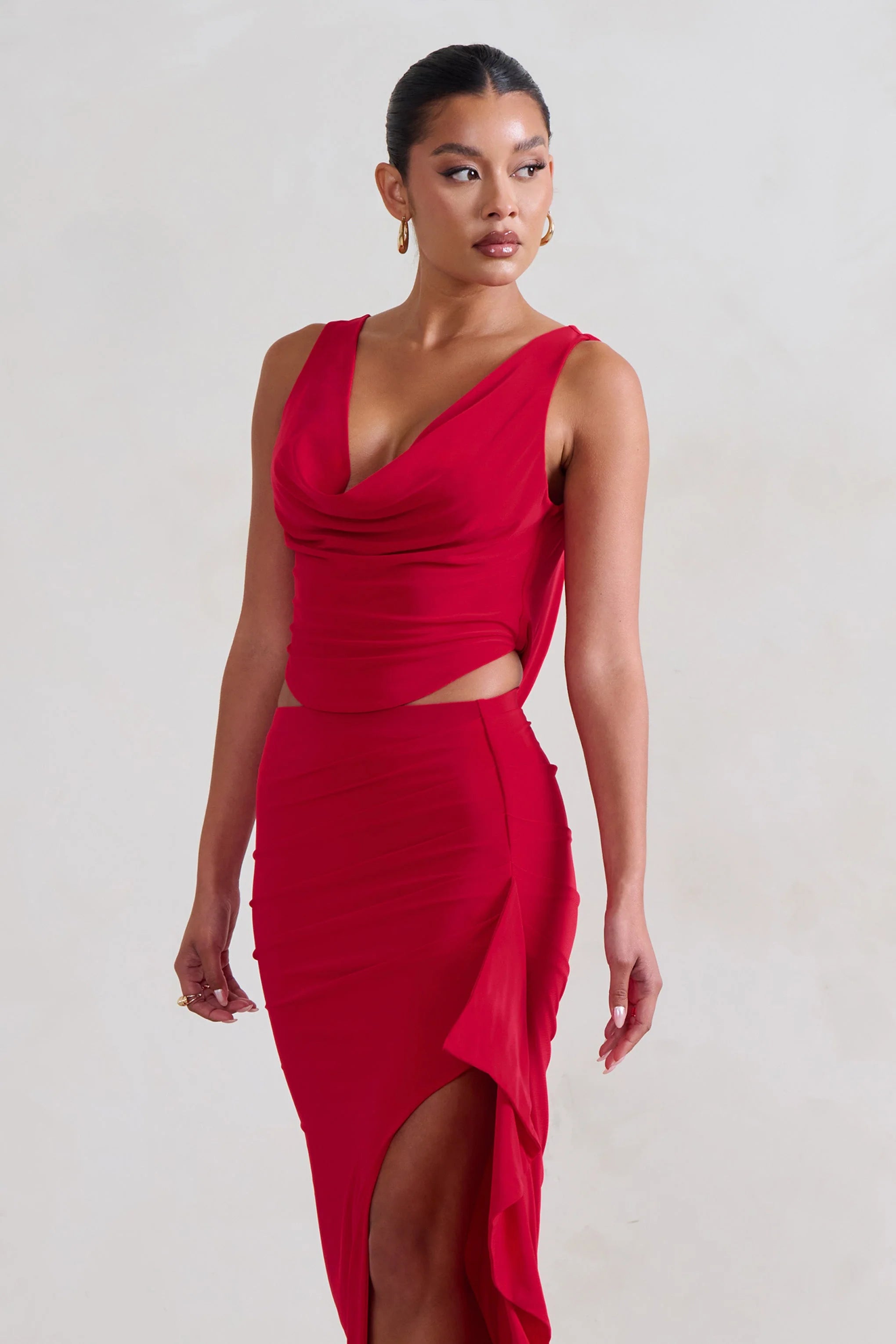 Femme Classique | Red Cowl Crop Top