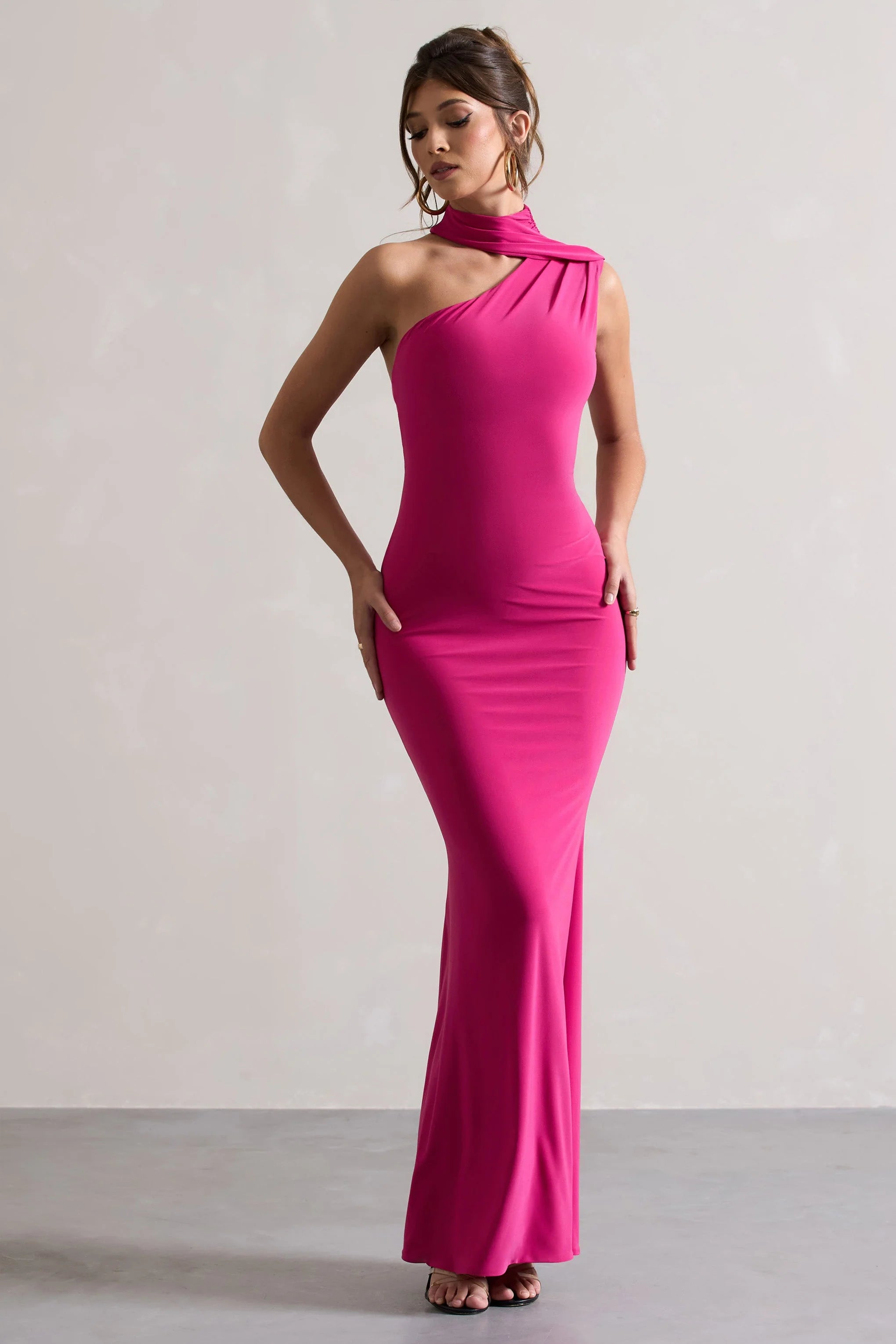 Capucine | Pink Asymmetric Draped Maxi Dress