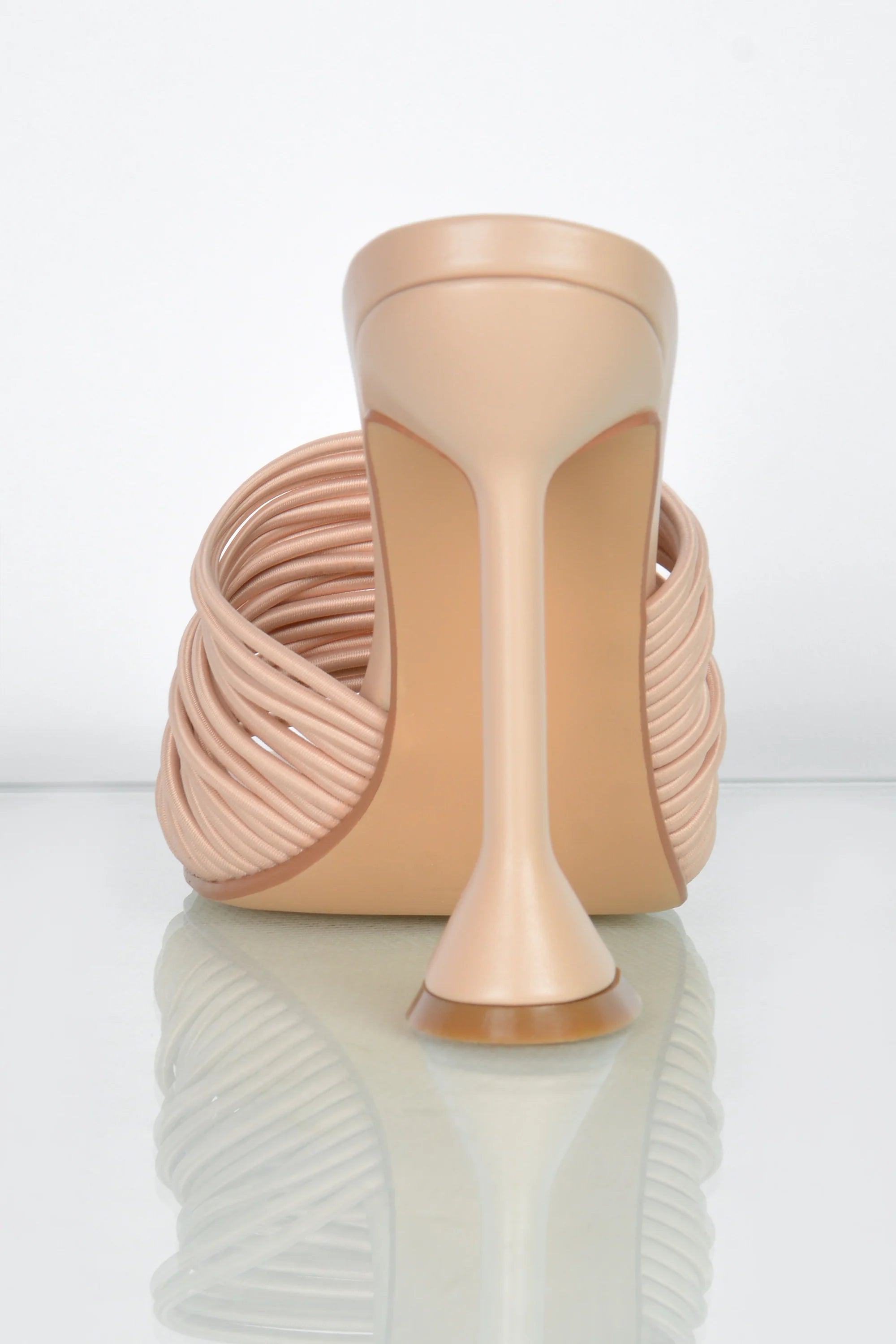 Through The Wire Multi Strap Mule Heels in Nude