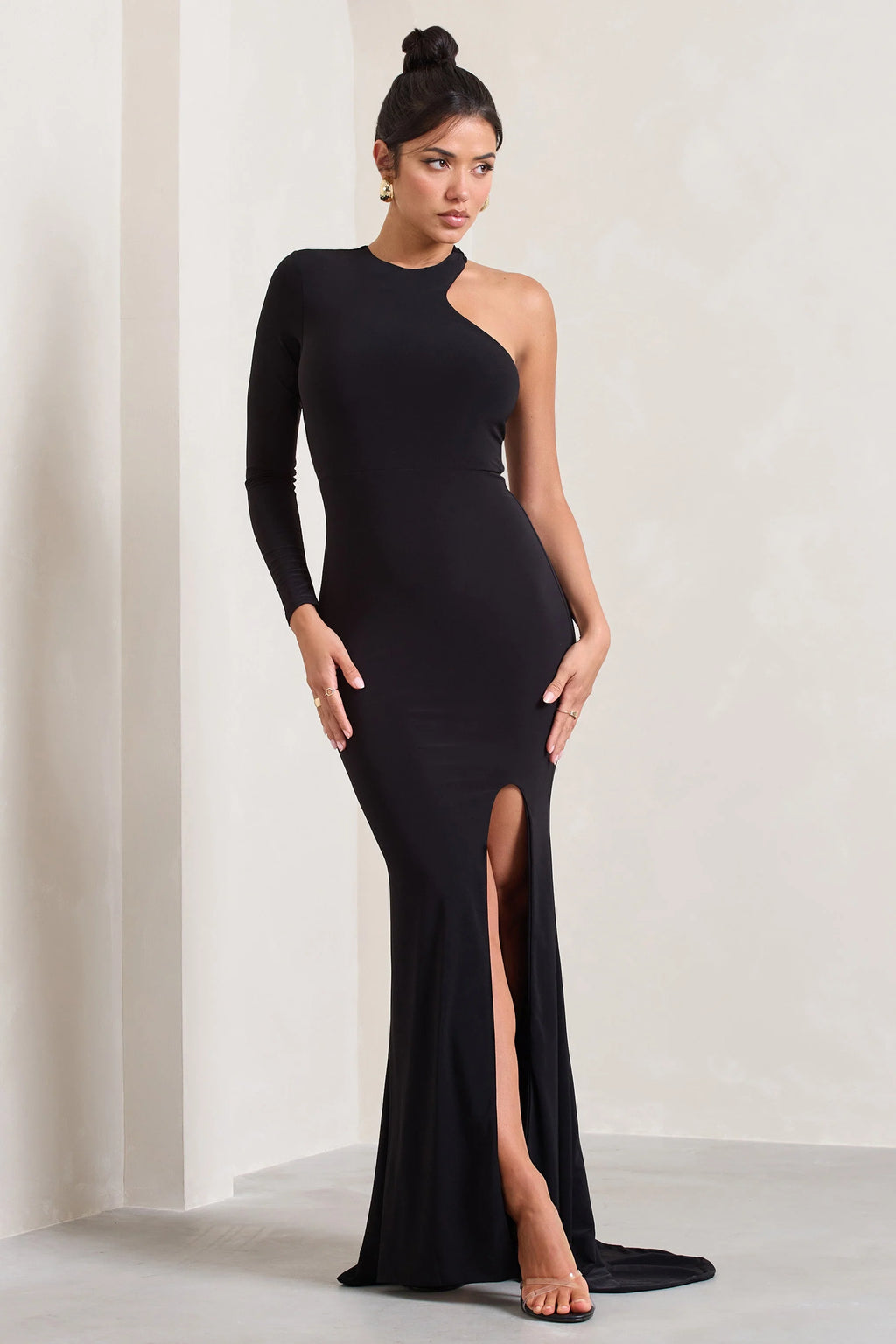 Toya | Black Asymmetric Split Maxi Dress