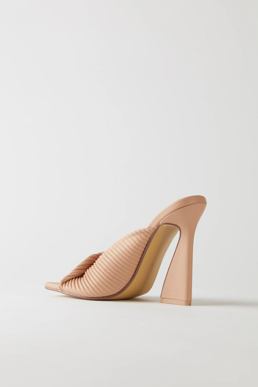 Ribbed Leatherette Mule Heels in Nude