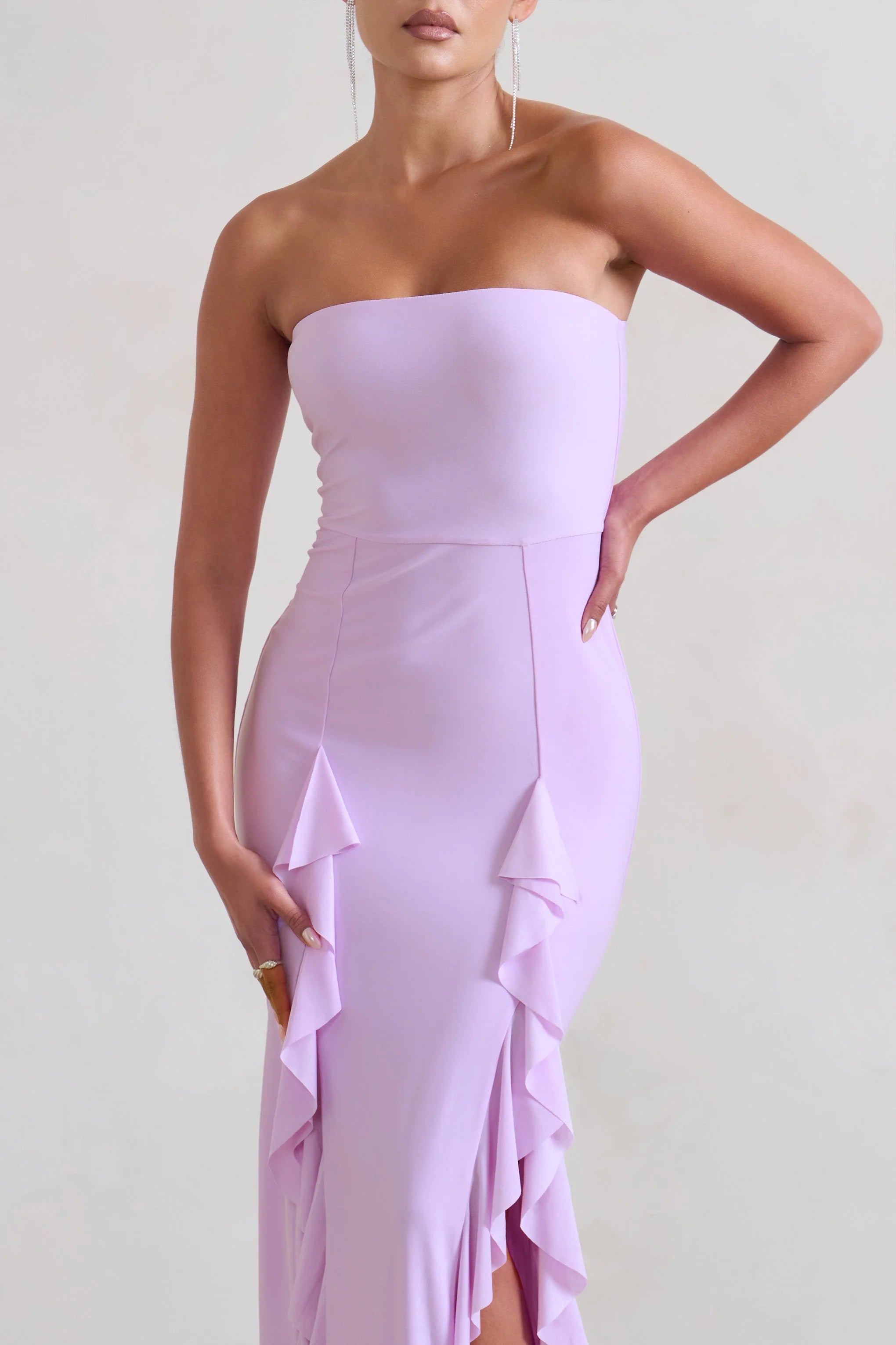 Susan | Lilac Bandeau Maxi Dress With Ruffled Splits