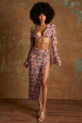 Side Split Midaxi Skirt in Beige Print
