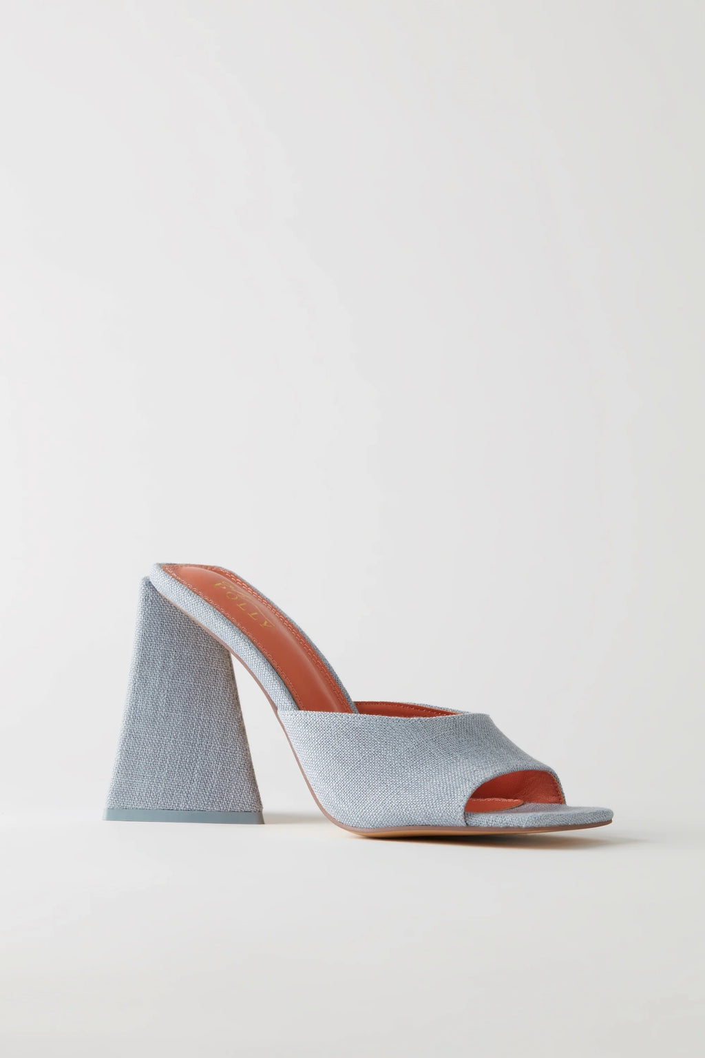 Triangle Heel Linen Mule Heels in Grey