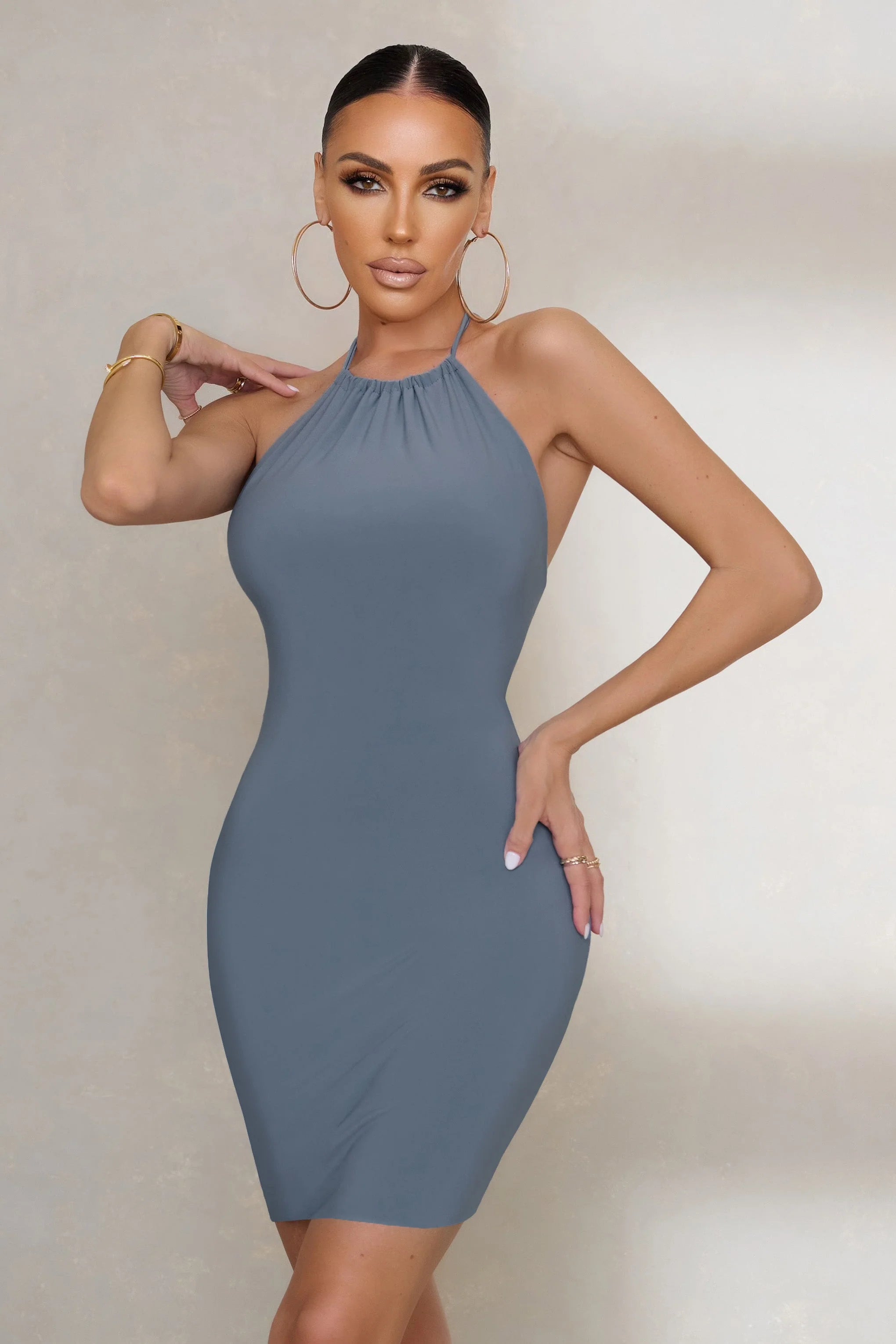 Horizon | Slate Blue Halterneck Mini Dress