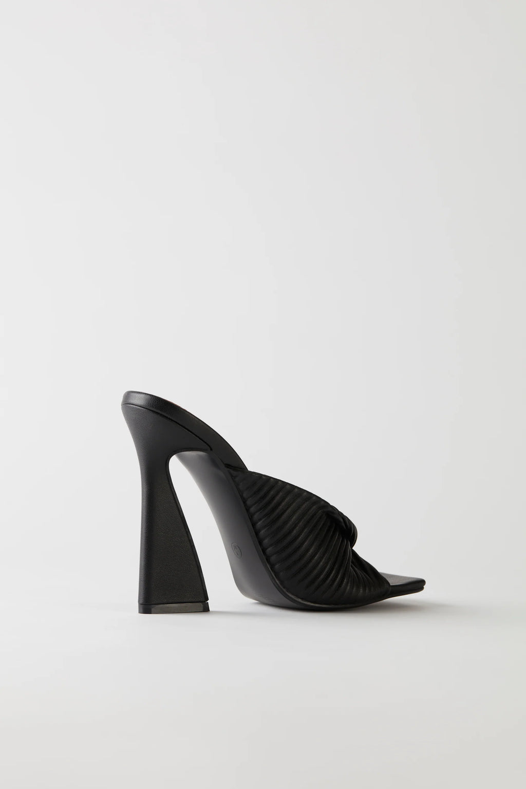 Ribbed Leatherette Mule Heels in Black