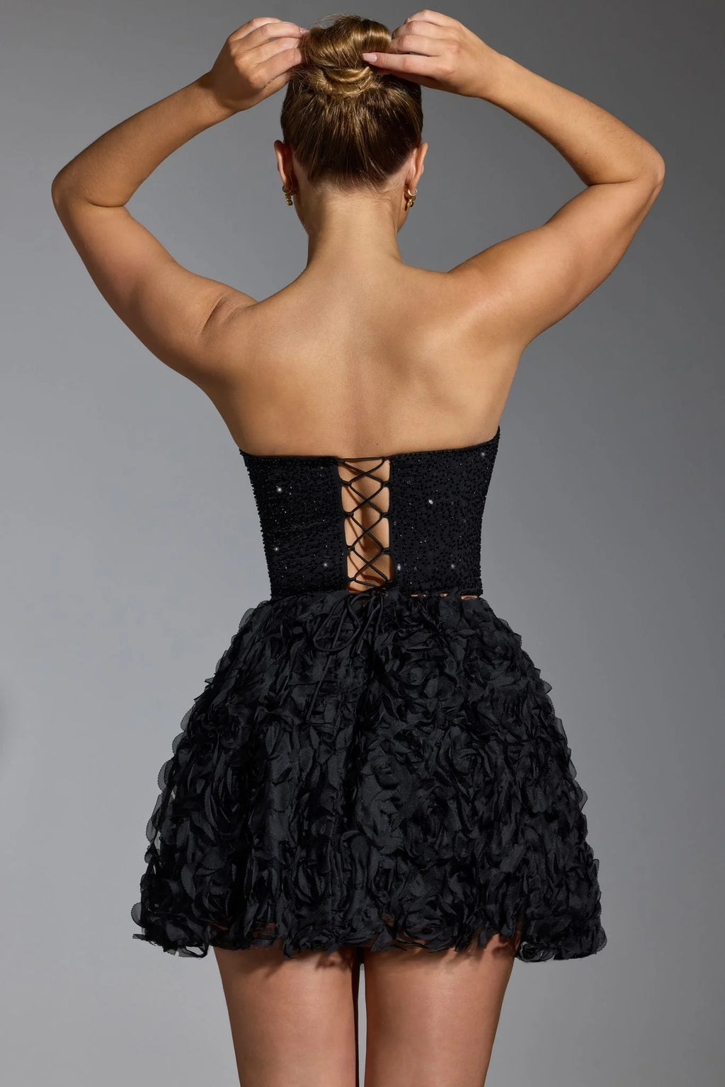 Floral-Appliqué Mini Skirt in Black
