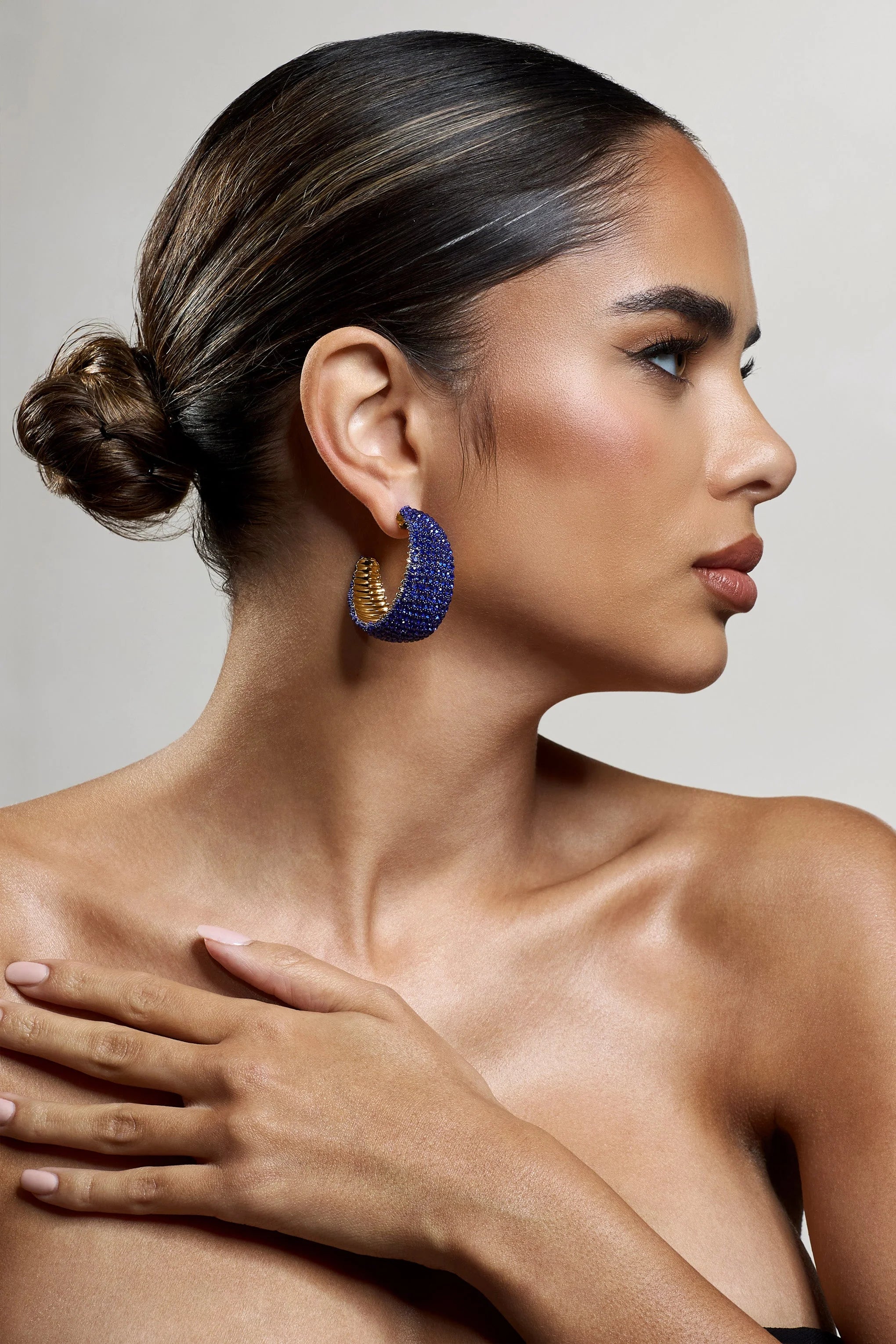 Ibiza | Gold & Blue Diamante Chunky Hoop Earrings