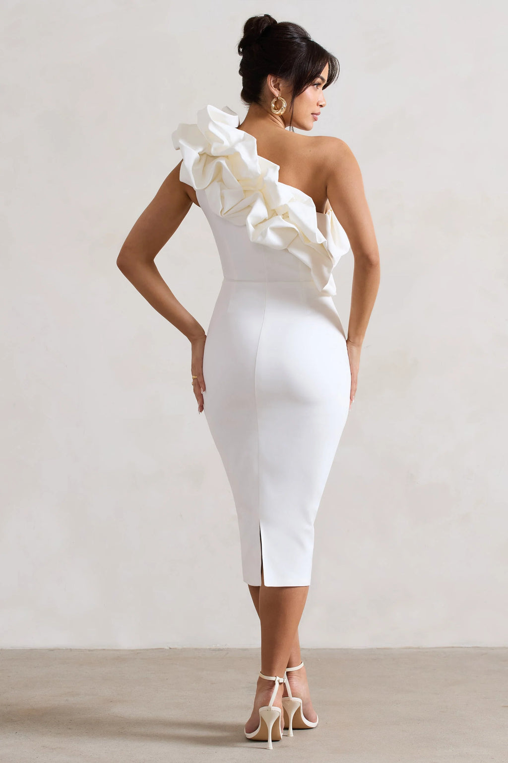 Orchestra | White Asymmetric Ruffled Midi Dress